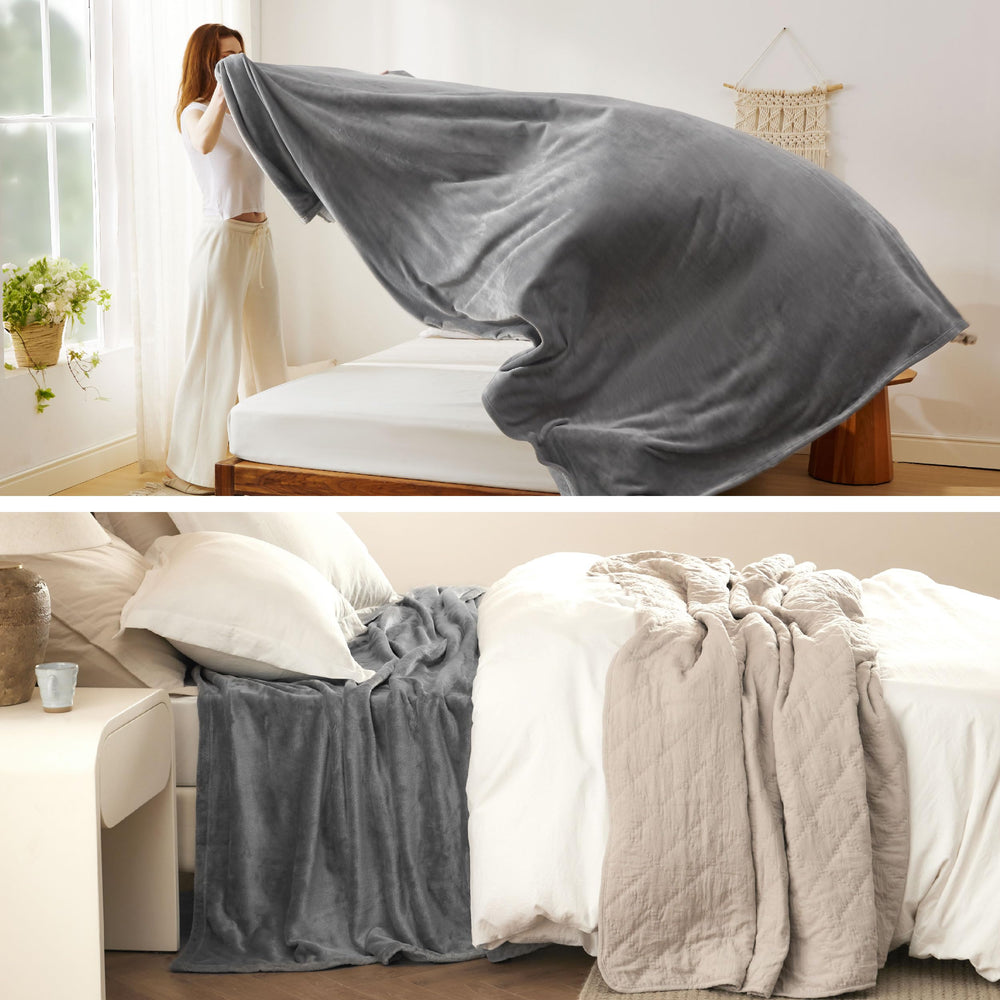 Bedsure comparación de tamaño junto a cama queen para visualizar cobertura