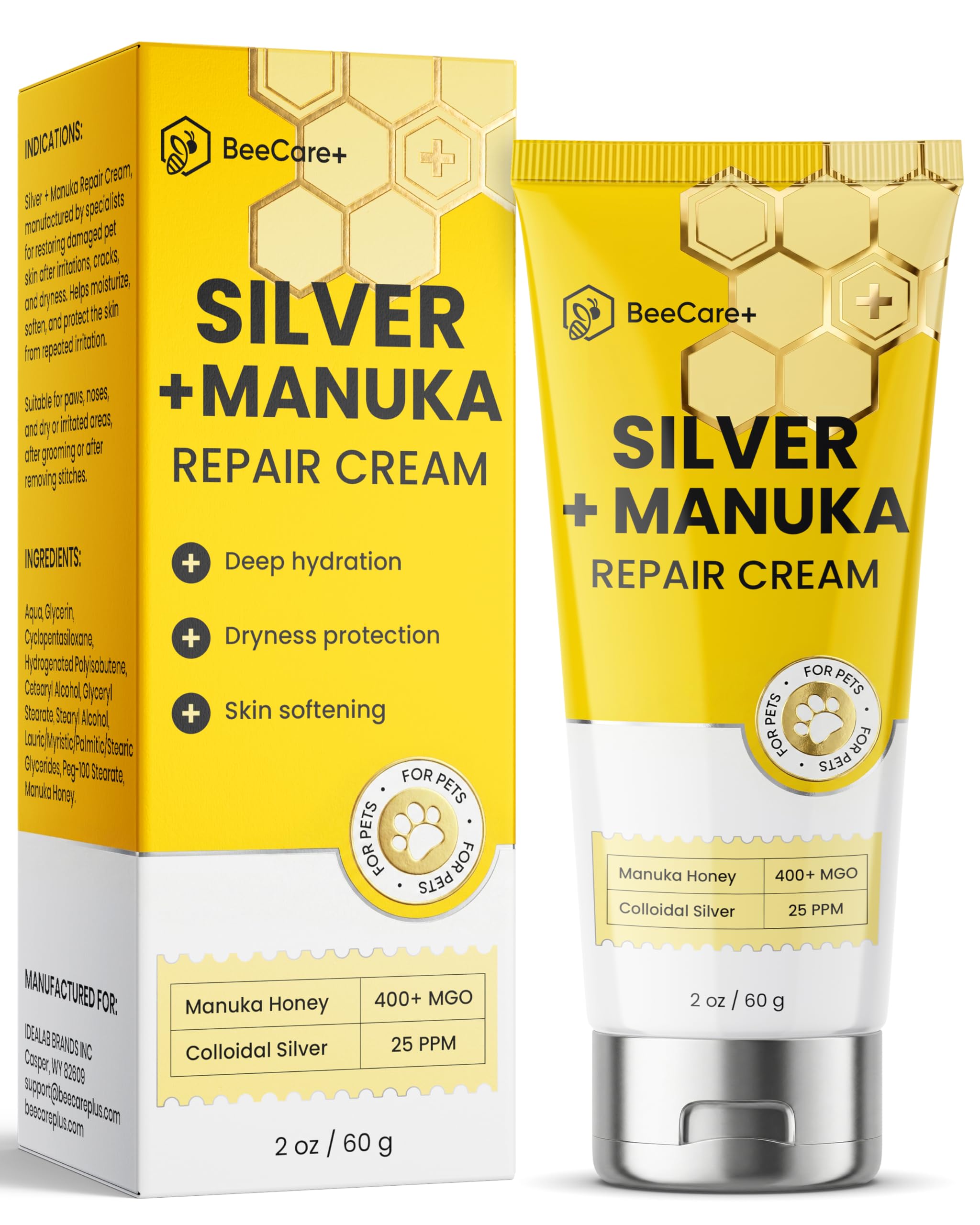 BeeCare+ frasco 2 oz frontal mostrando el envase y beneficios visibles