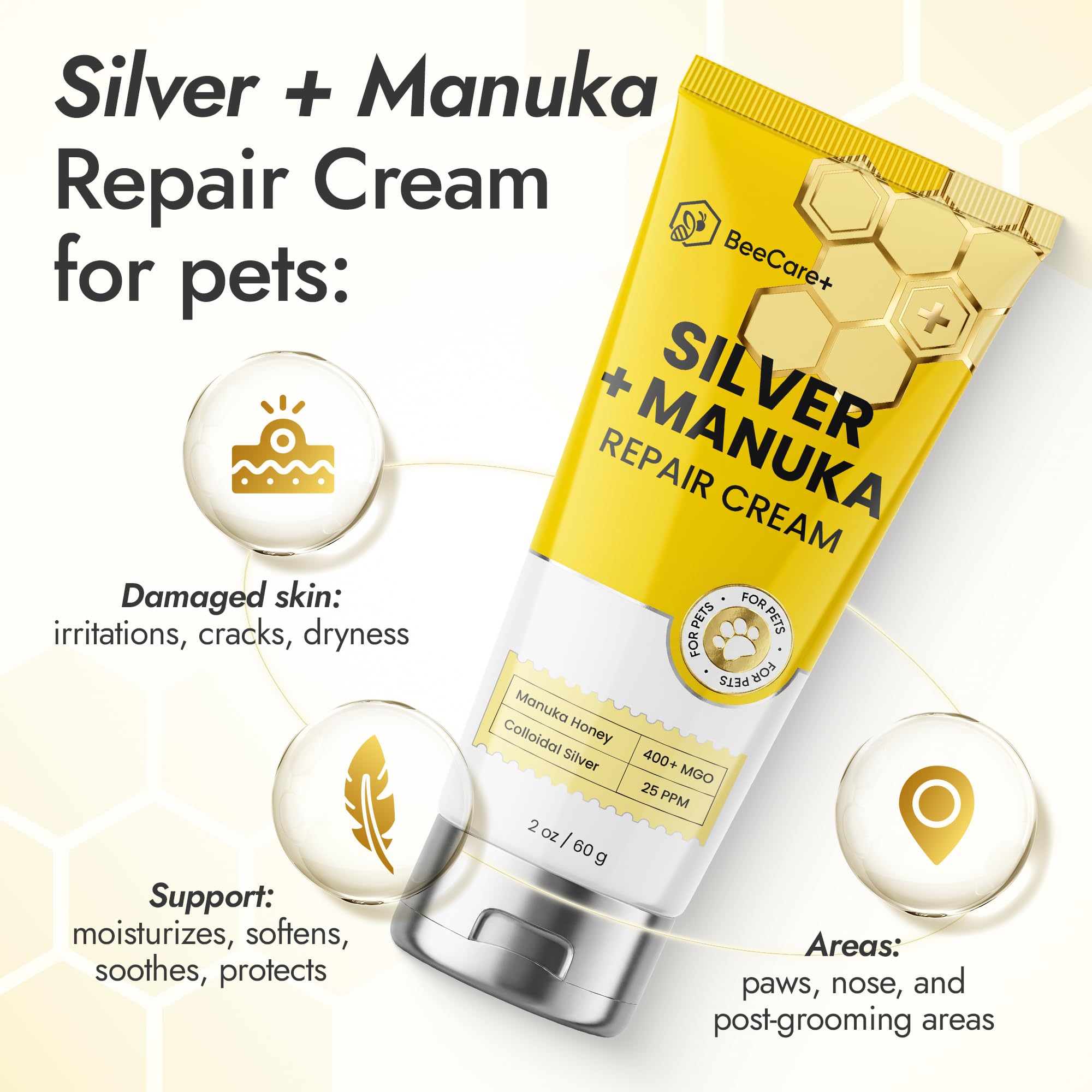 Textura de la crema BeeCare+ en primer plano que resalta hidratación