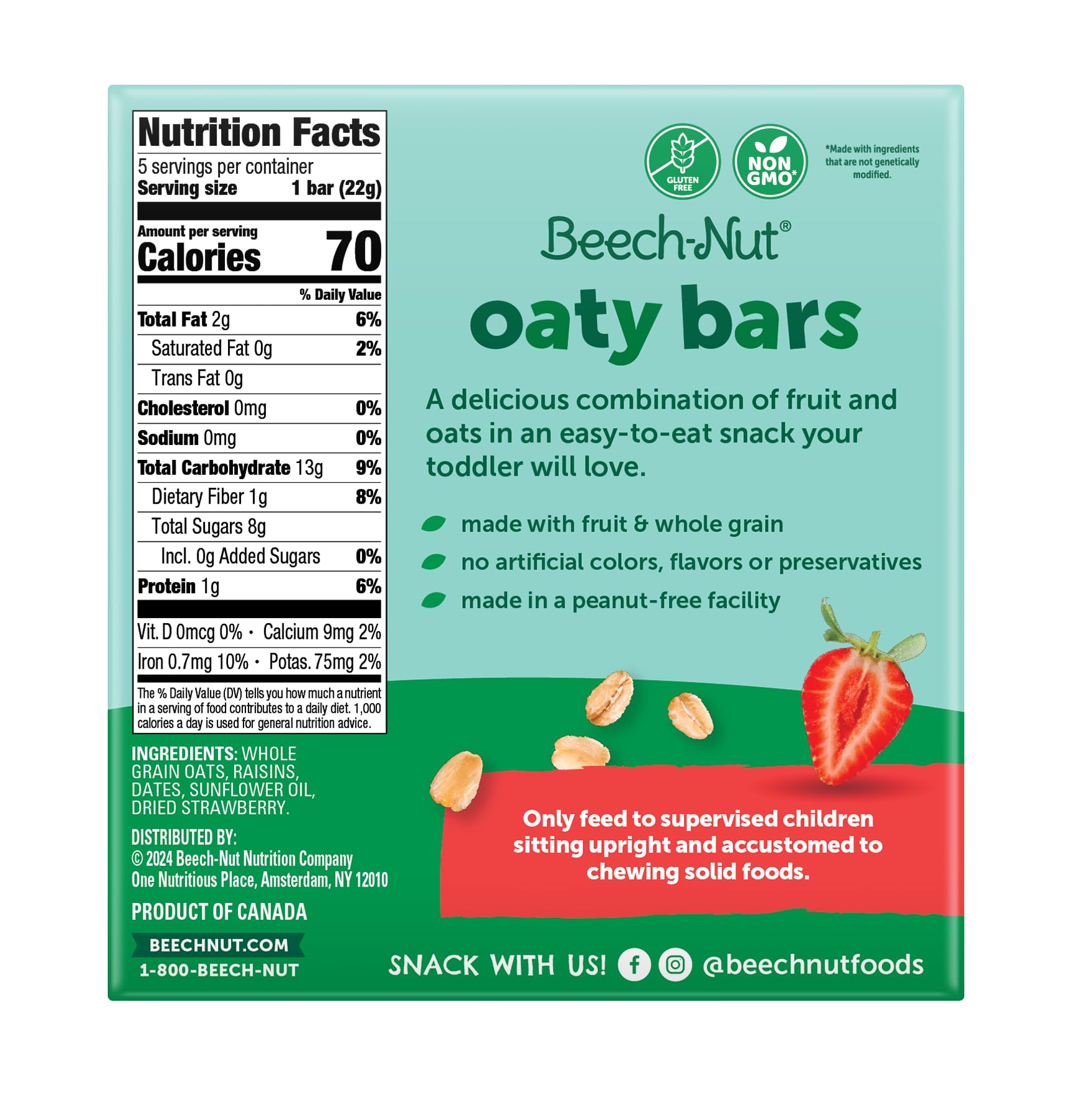 Beech-Nut close-up of strawberry Oaty Bar texture showing soft oats and fruit