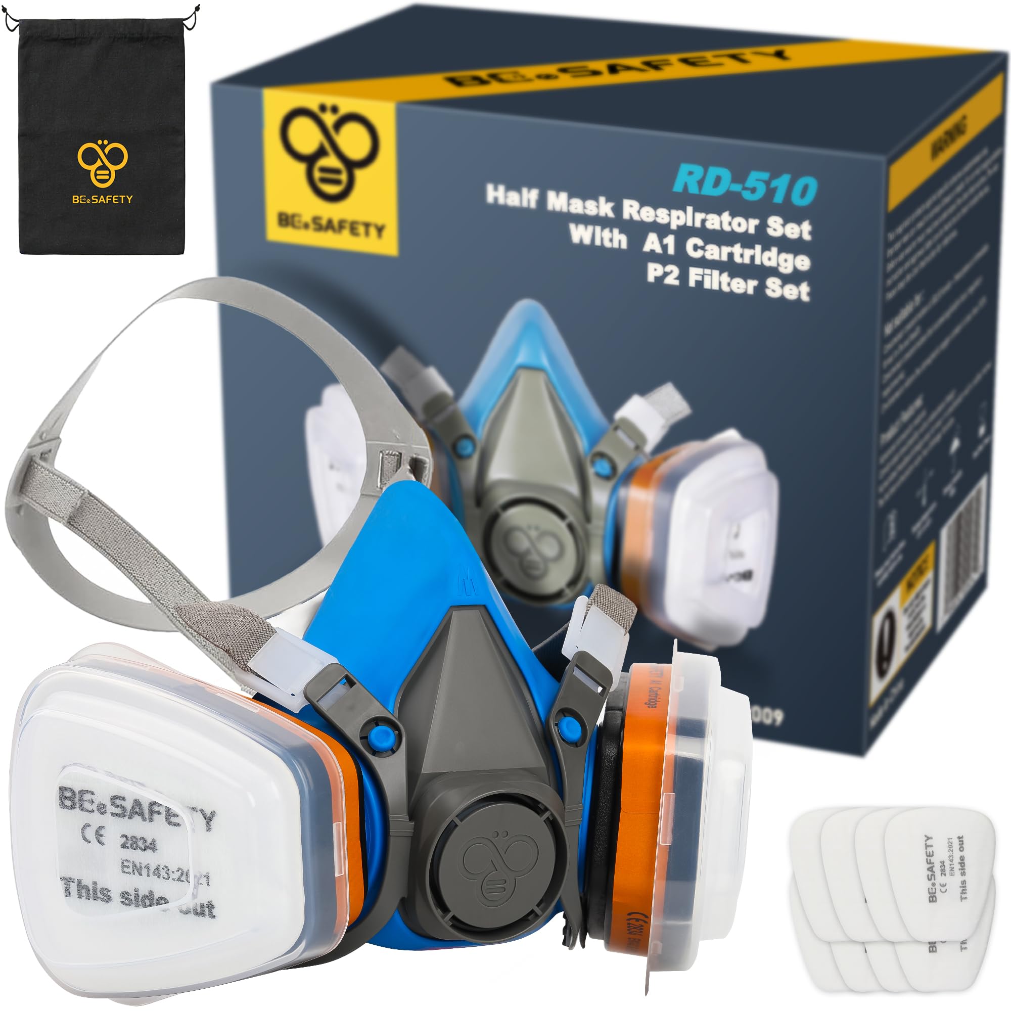 BEESAFETY mascarilla RD-510 frontal mostrando diseño ergonómico y sellado