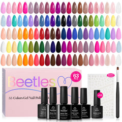Beetles gel polish vista frontal del set completo y variedad de colores