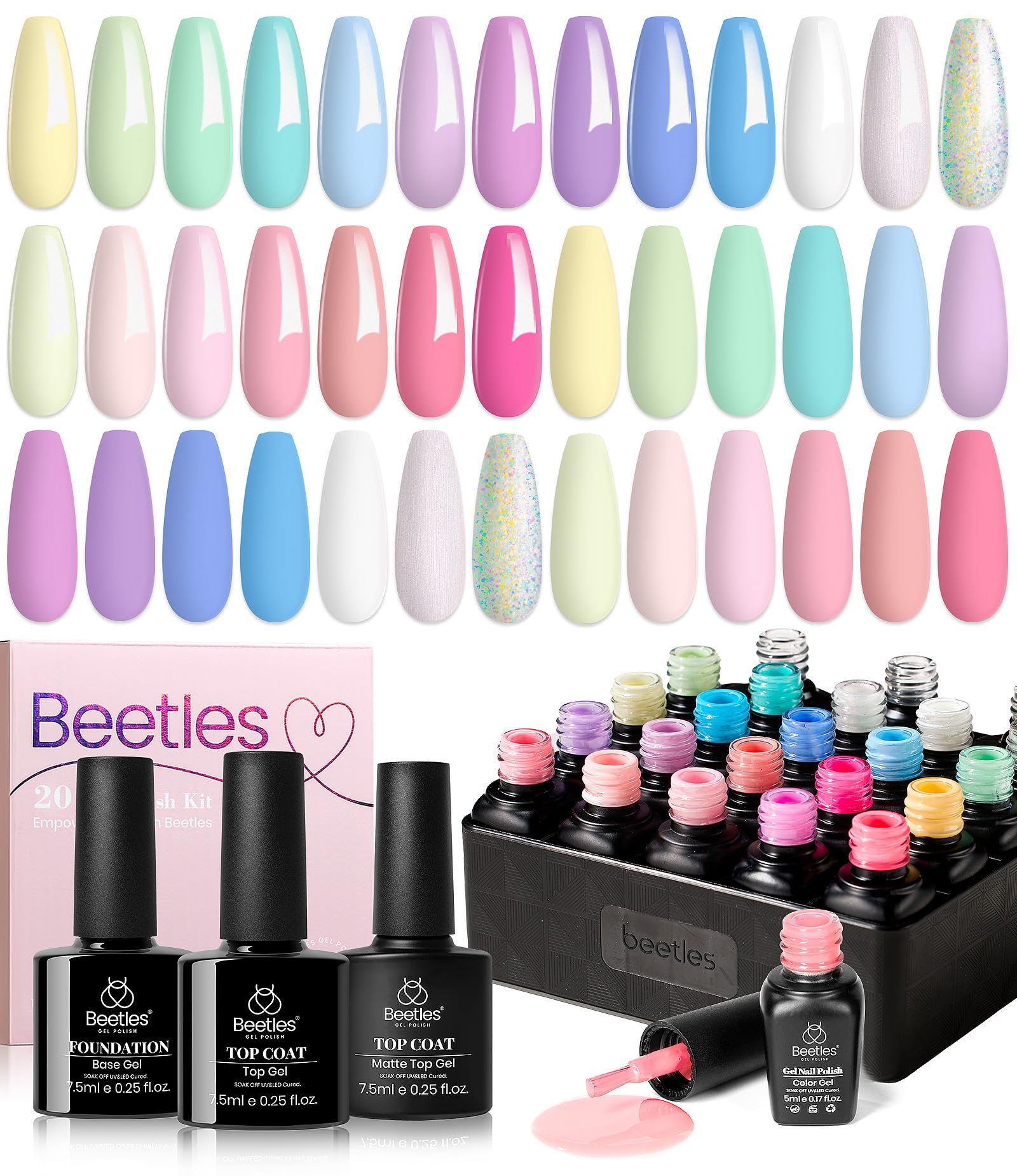 Beetles kit completo distribuido con base, tops y 20 colores