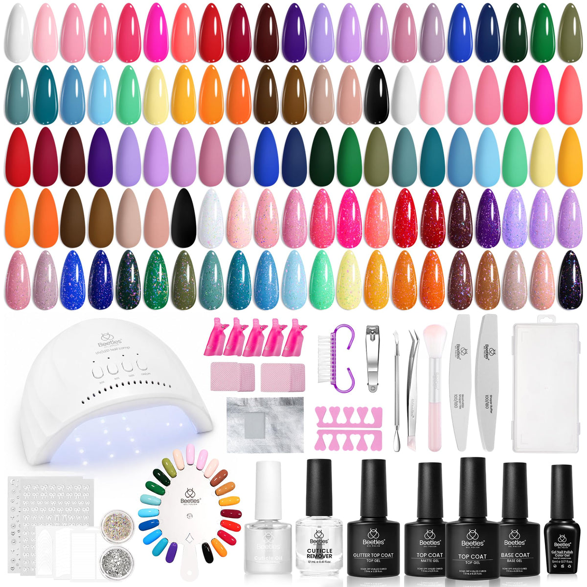 Beetles kit frontal mostrando caja completa y variedad, ideal para manicura en casa