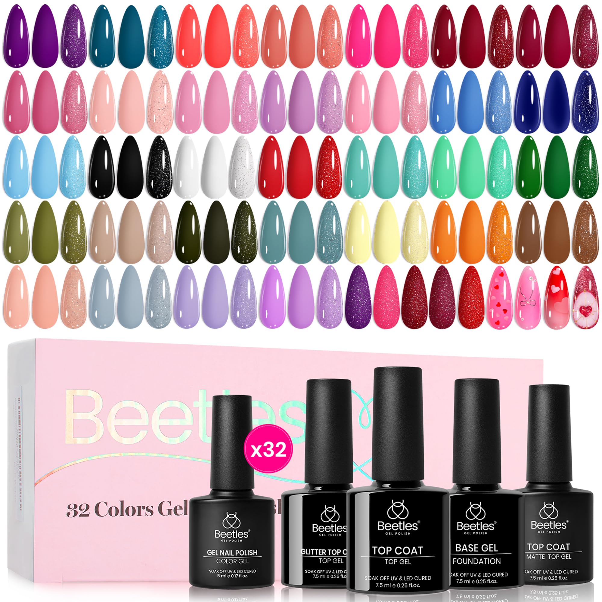 beetles set frontal mostrando 32 colores y botellas, gran variedad práctica