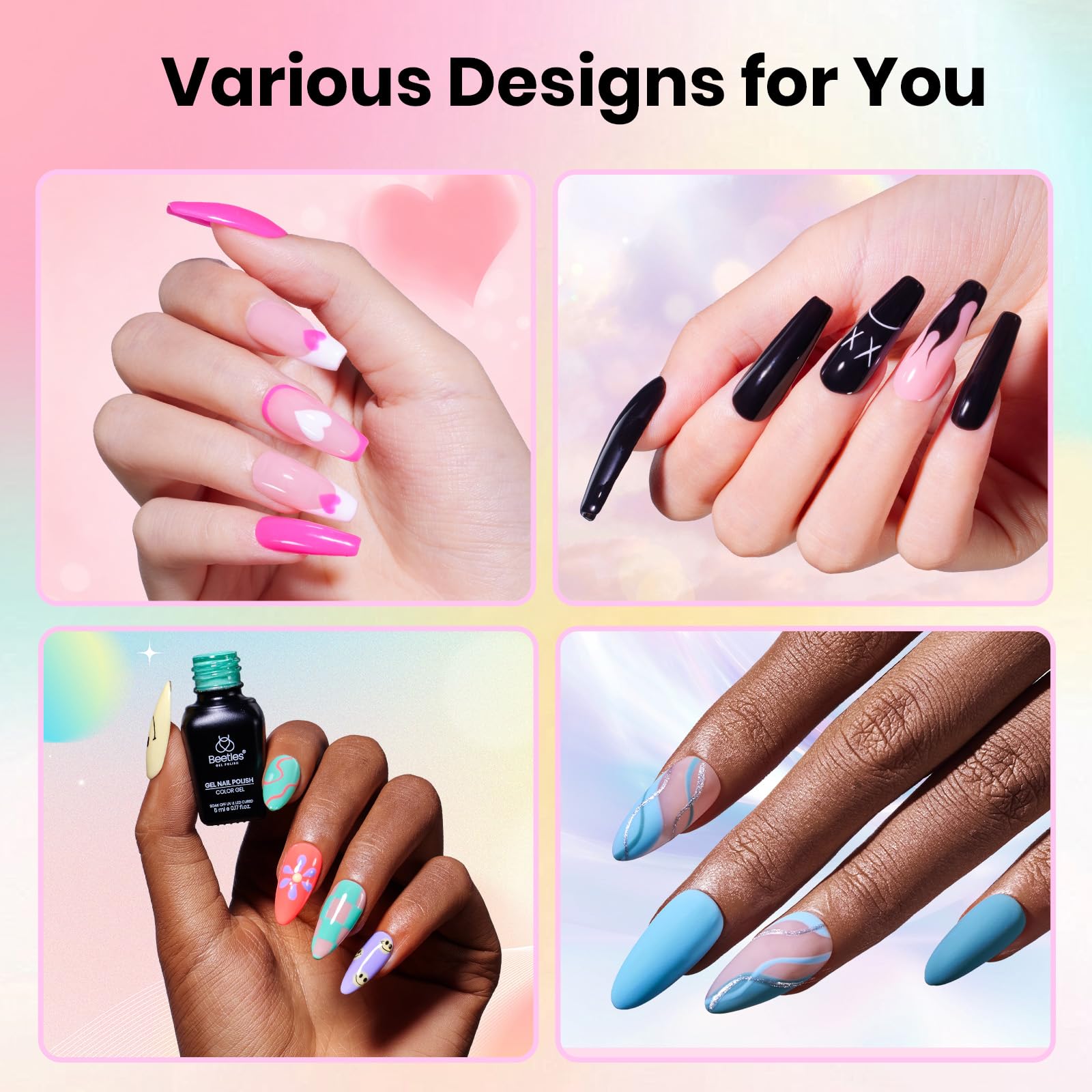 Beetles top coats mate brillo y glitter para distintos acabados profesionales