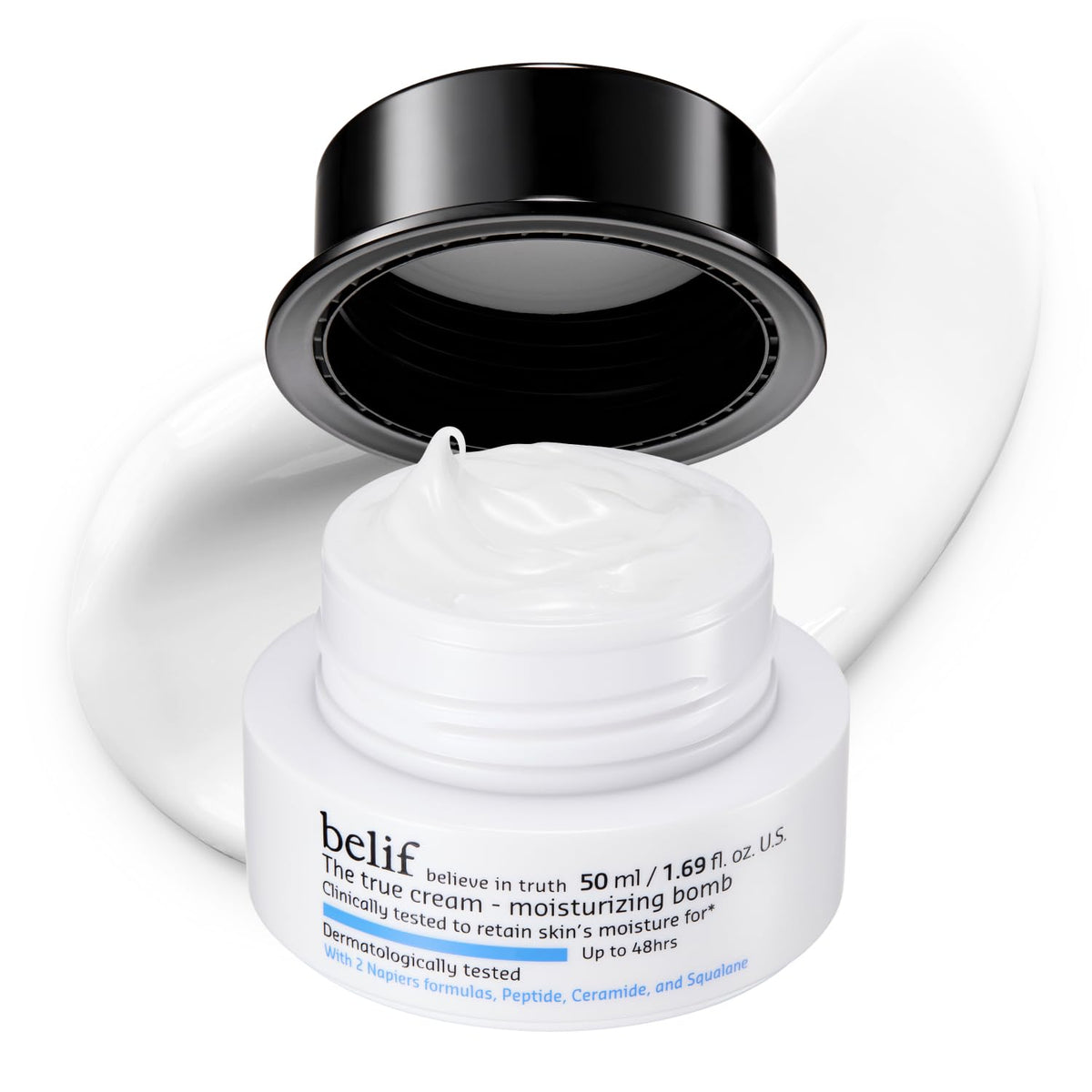 belif envase frontal de la Moisturizing Bomb mostrando diseño y tamaño
