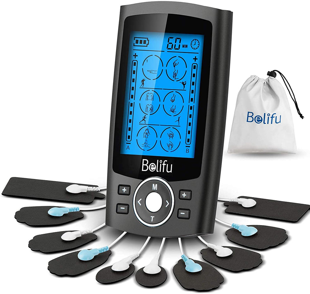 Belifu dispositivo frontal mostrando pantalla y beneficios portátiles