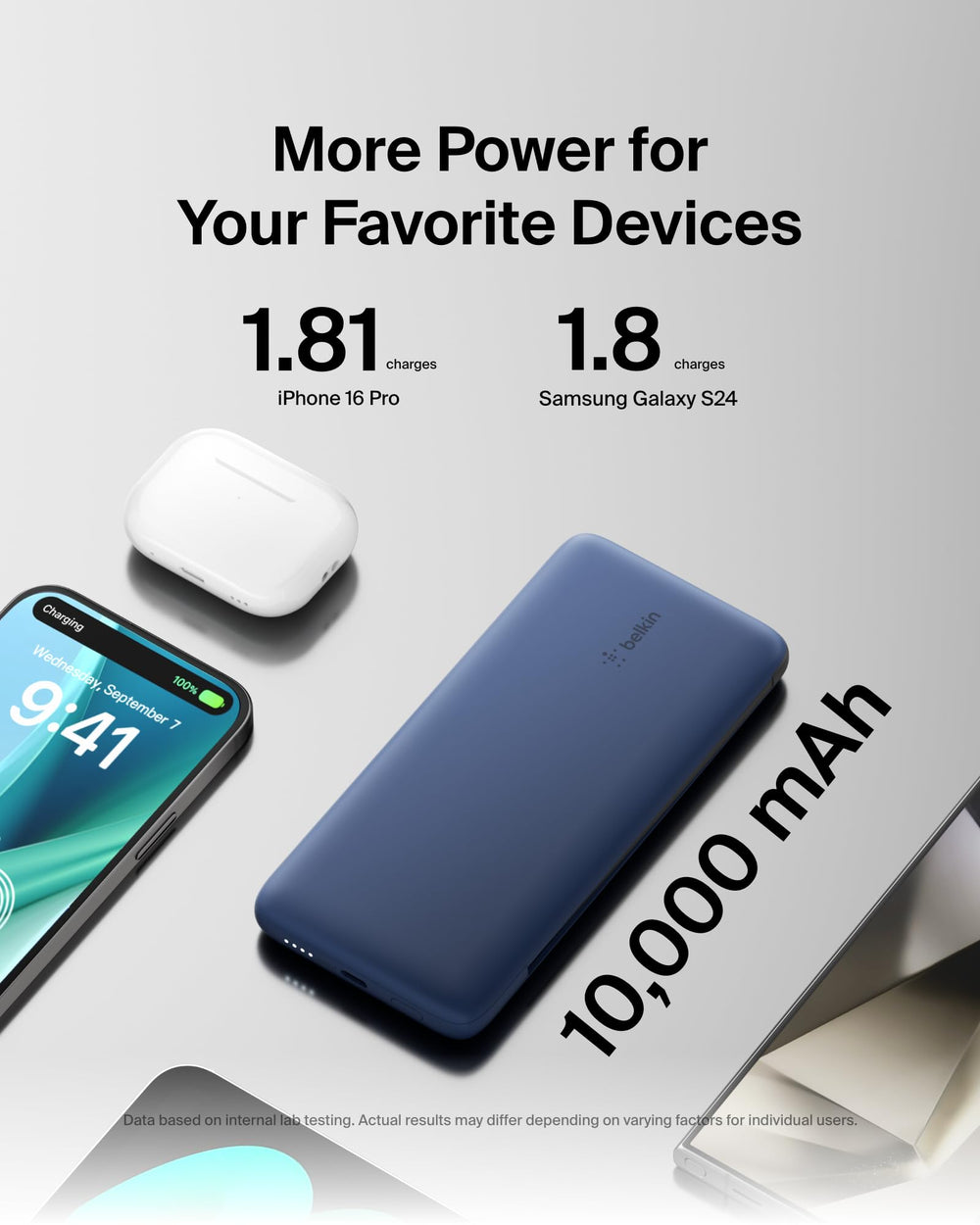 Belkin BoostCharge Plus guardado en mochila listo para viajes y uso diario