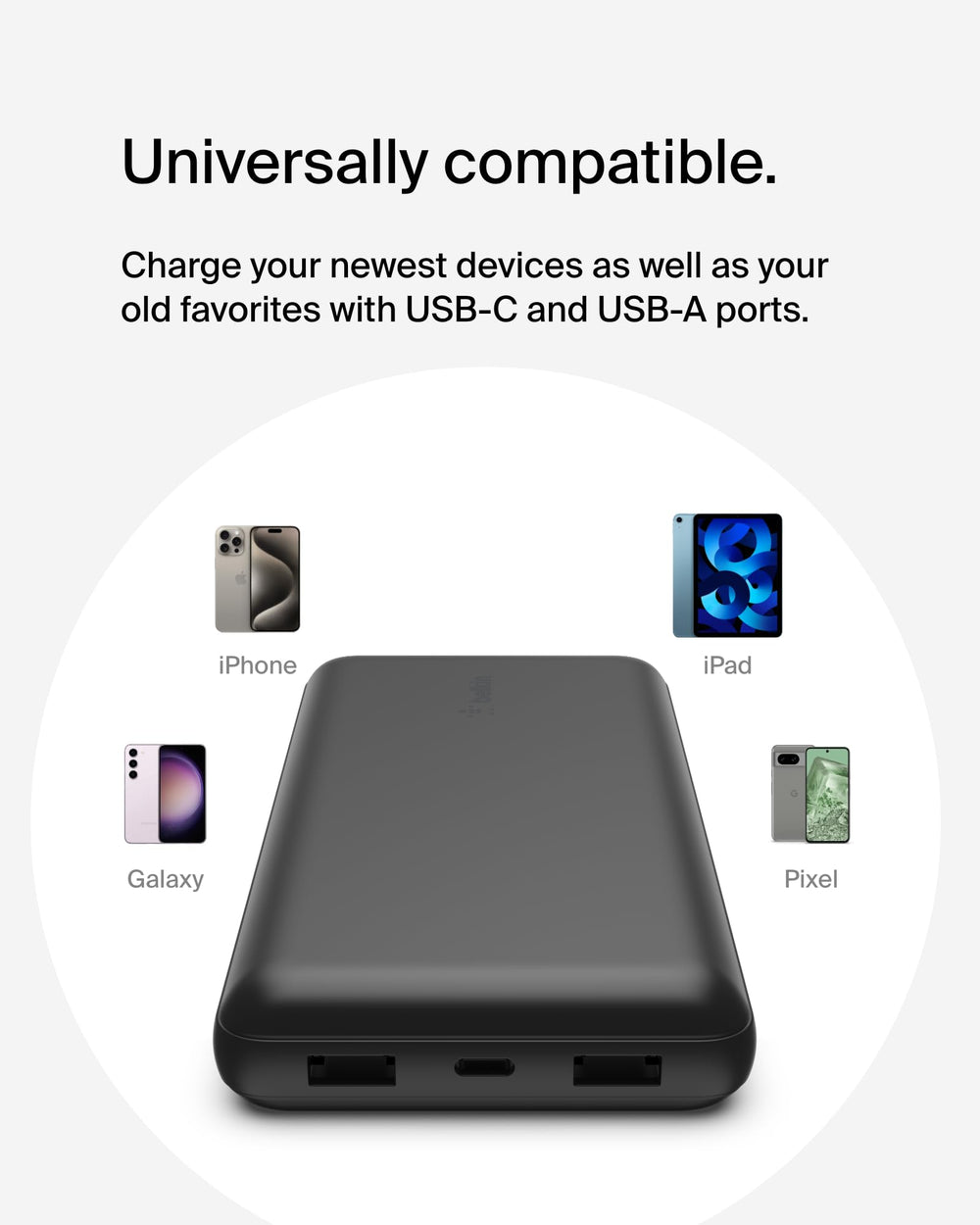 Belkin cargando tres dispositivos a la vez demostrando versatilidad