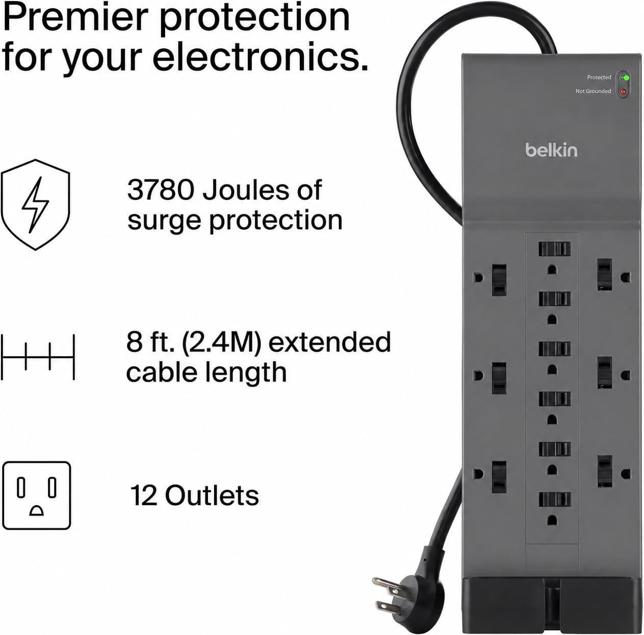 Belkin detalle de las tomas espaciadas que admiten adaptadores grandes