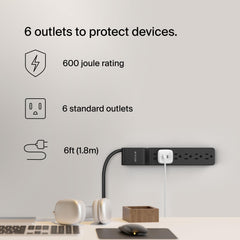 Belkin detalle de tomas espaciadas para enchufes voluminosos, facilita conexiones múltiples