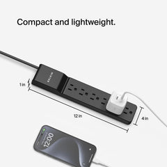 Belkin enchufe giratorio 360 grados instalado en pared, orienta la regleta según necesidad
