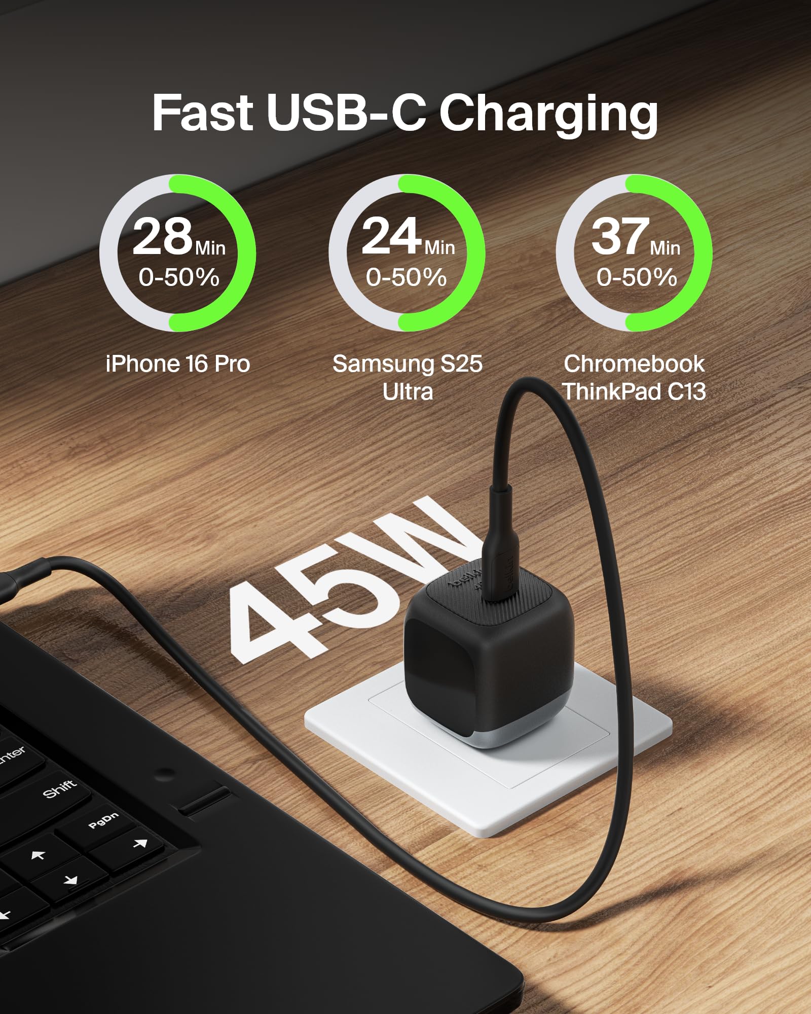 Belkin muestra dos puertos USB-C para cargar dos dispositivos simultáneamente