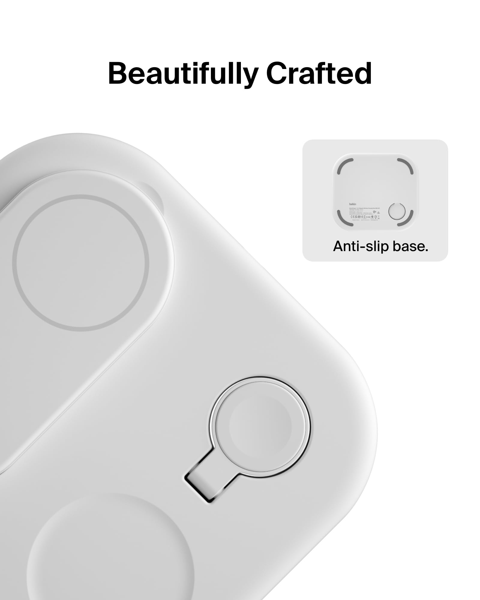 Belkin comparación de tamaño con mano, portátil y fácil de guardar