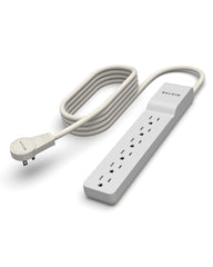 Belkin regleta frontal mostrando seis tomas para organizar dispositivos con seguridad
