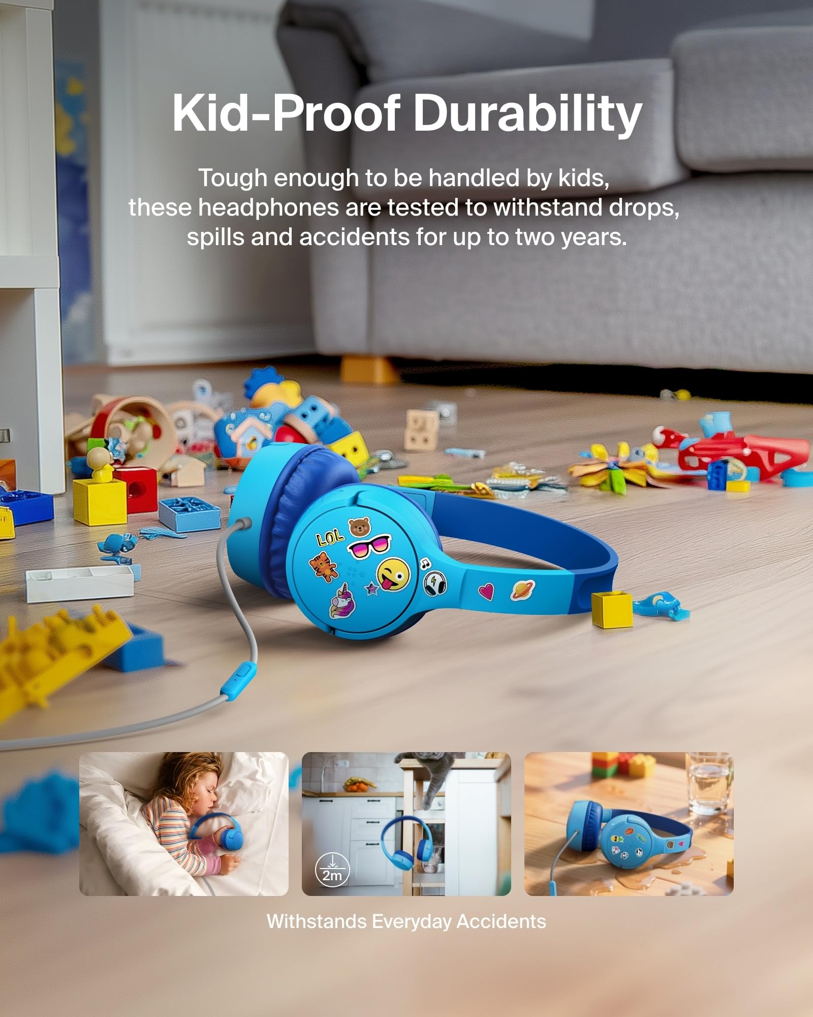 Belkin SoundForm mini niña usando auriculares para aprendizaje a distancia