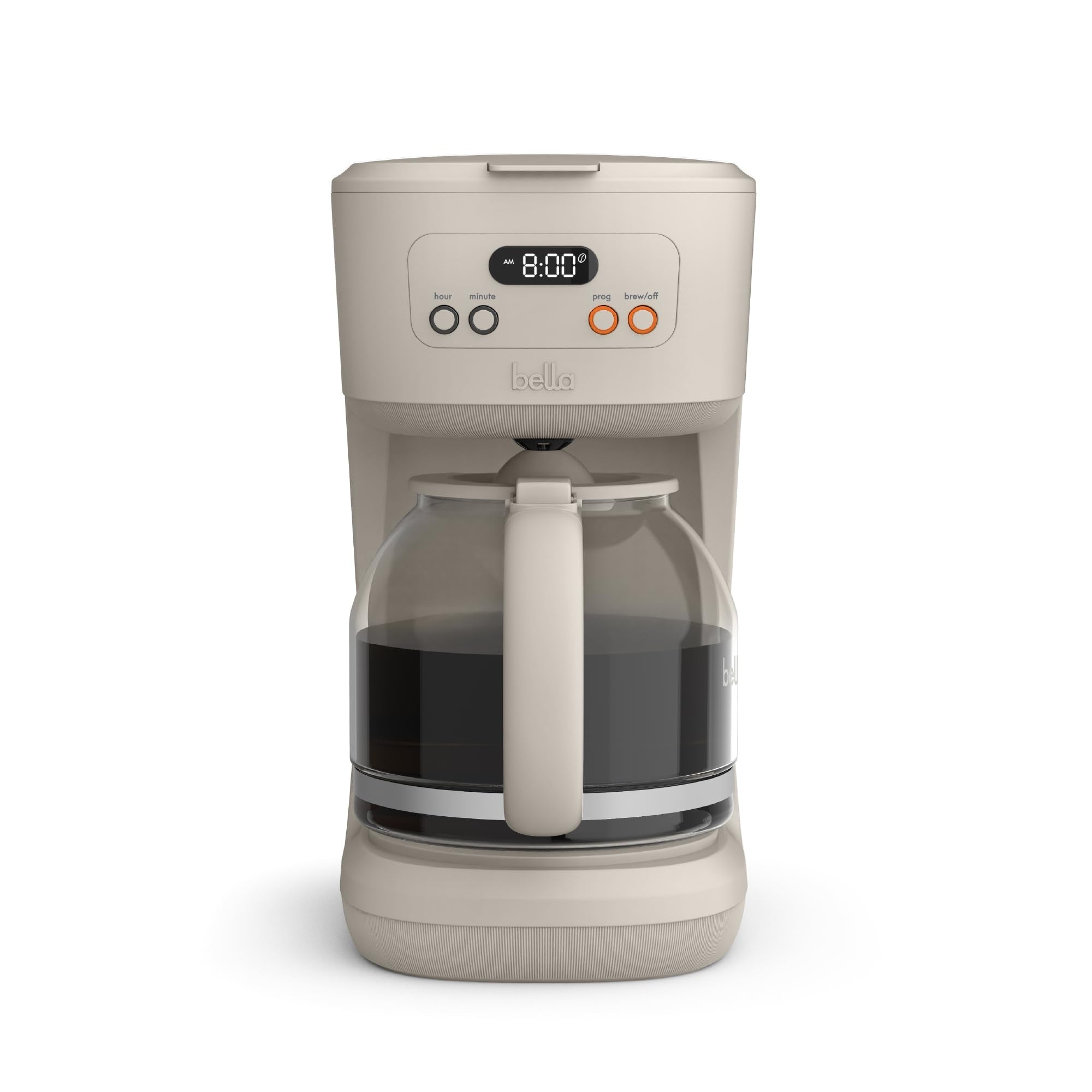 BELLA vista frontal de la cafetera con diseño y capacidad de 12 tazas