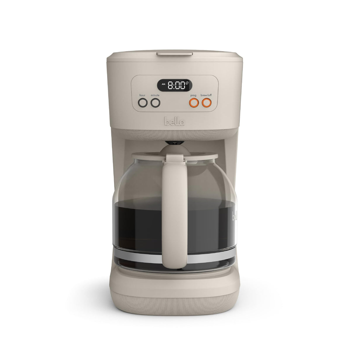BELLA vista frontal de la cafetera con diseño y capacidad de 12 tazas