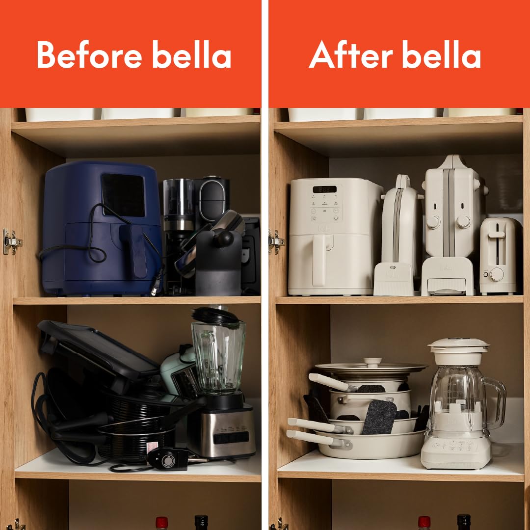 bella al lado de tazas para comparar tamaño y facilidad de almacenamiento