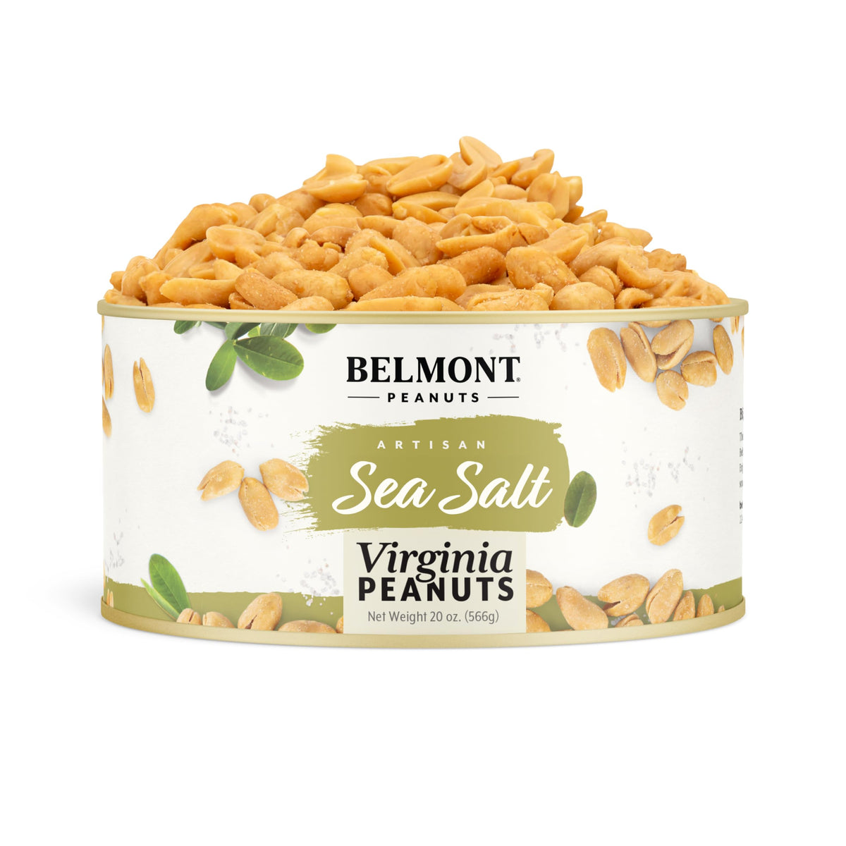 Belmont Peanuts frente del paquete mostrando 20 oz y sellado doble frescura