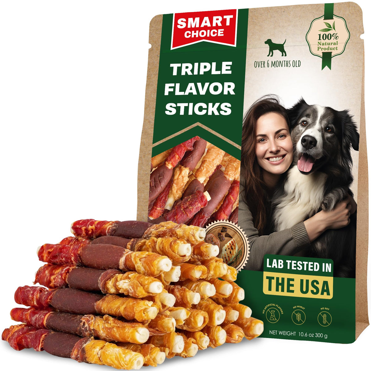 Beloved Pets envase frontal mostrando palitos envueltos y beneficio fresco