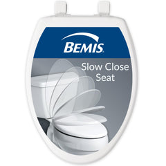 Bemis vista frontal del asiento elongado mostrando diseño y acabado blanco, fácil limpieza