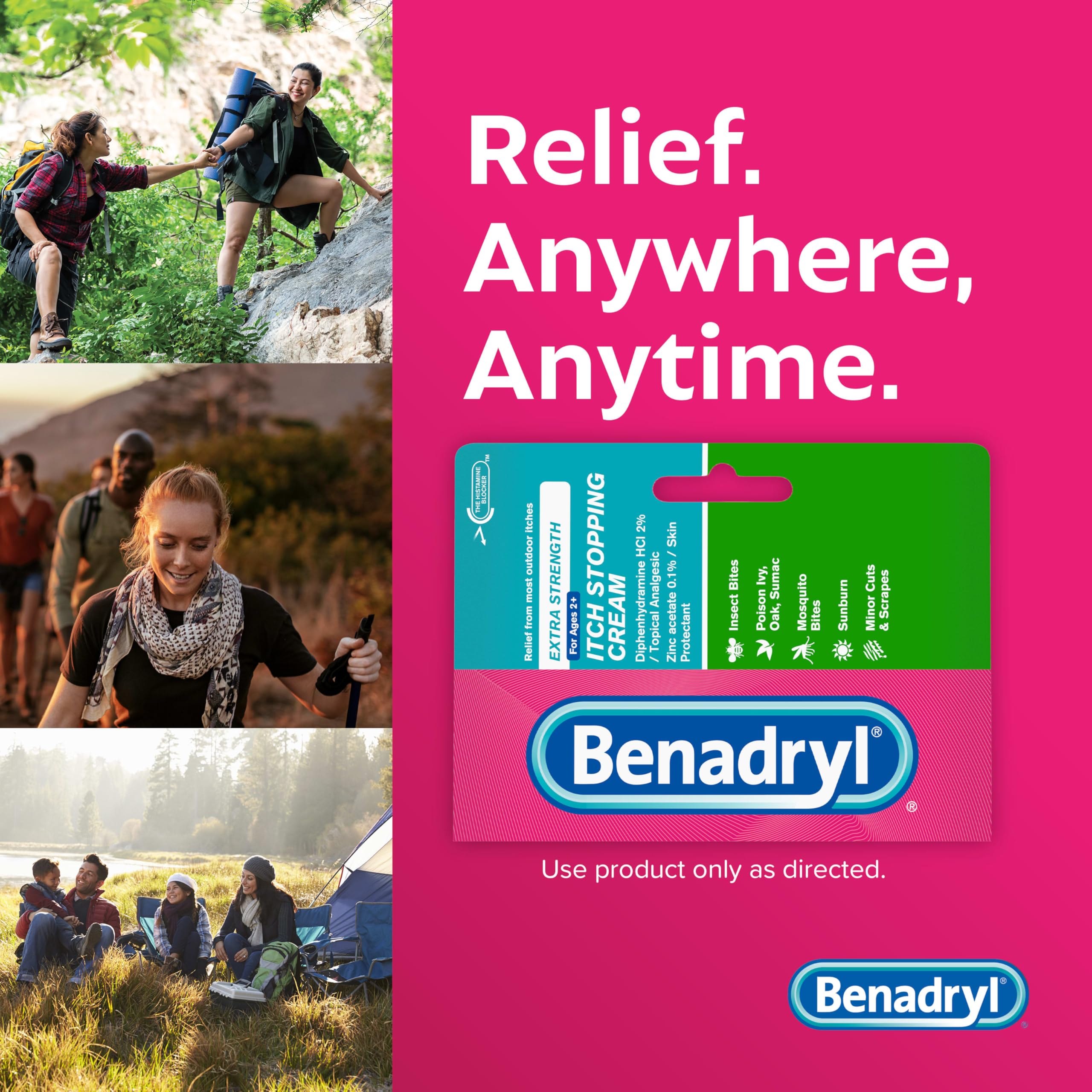 Benadryl tubos dentro de mochila ideal para actividades al aire libre