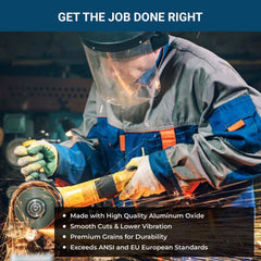 Benchmark Abrasives detalle del grano de óxido de aluminio que garantiza cortes uniformes