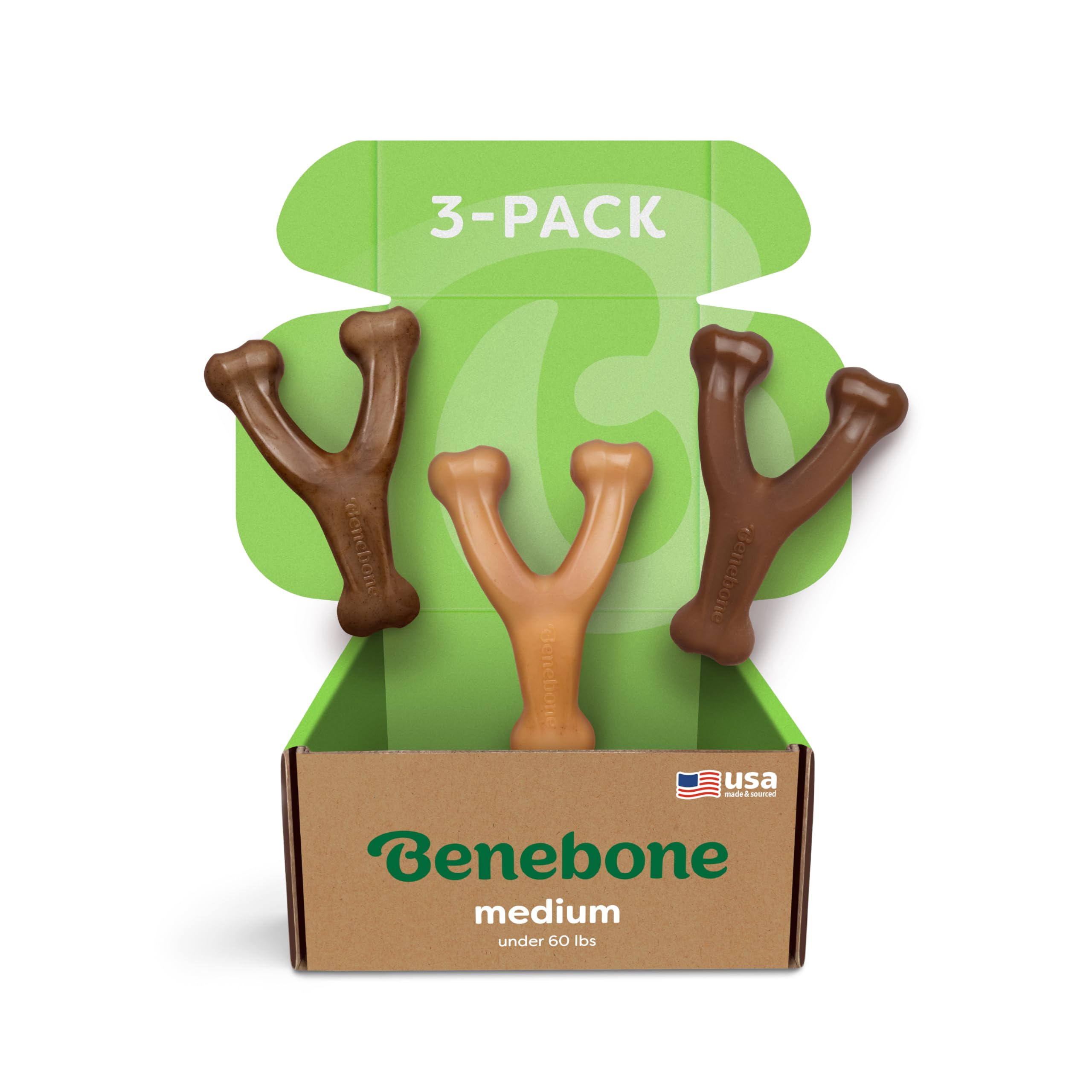 Benebone vista frontal de pack de tres, durable para masticadores fuertes