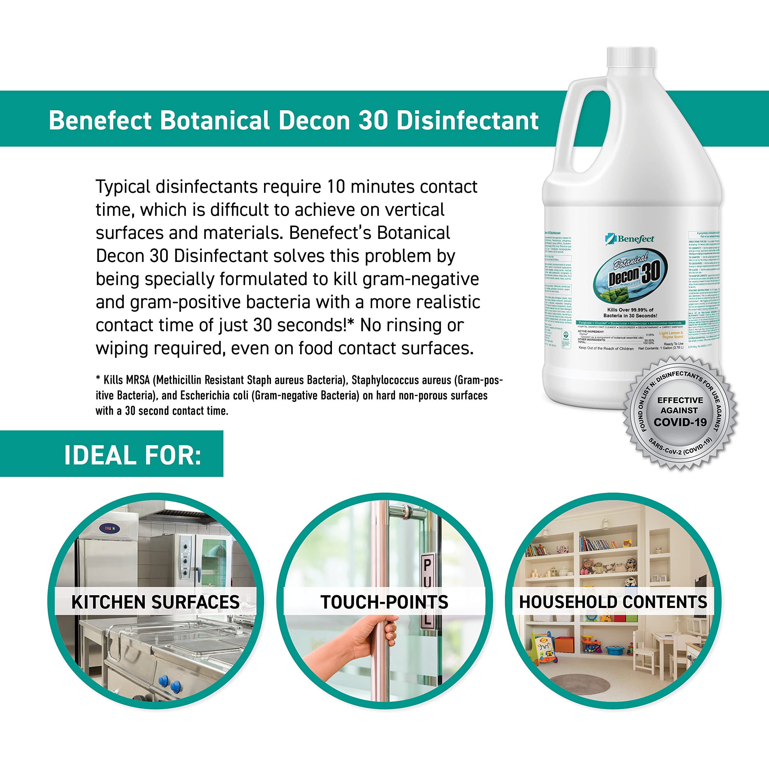 Benefect Decon 30 textura del líquido listo para usar, demostrando cobertura homogénea