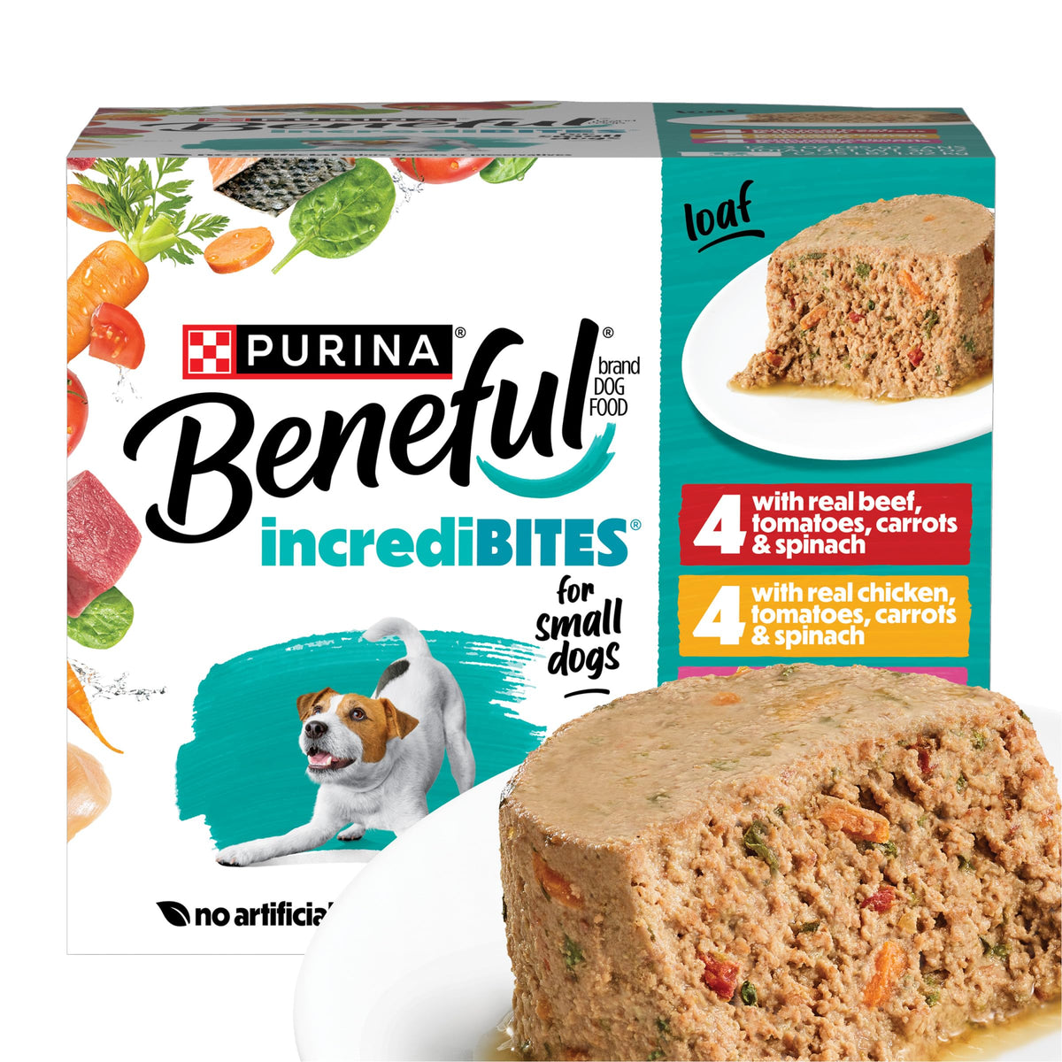 Beneful front packaging small-breed variety showing cans and benefits