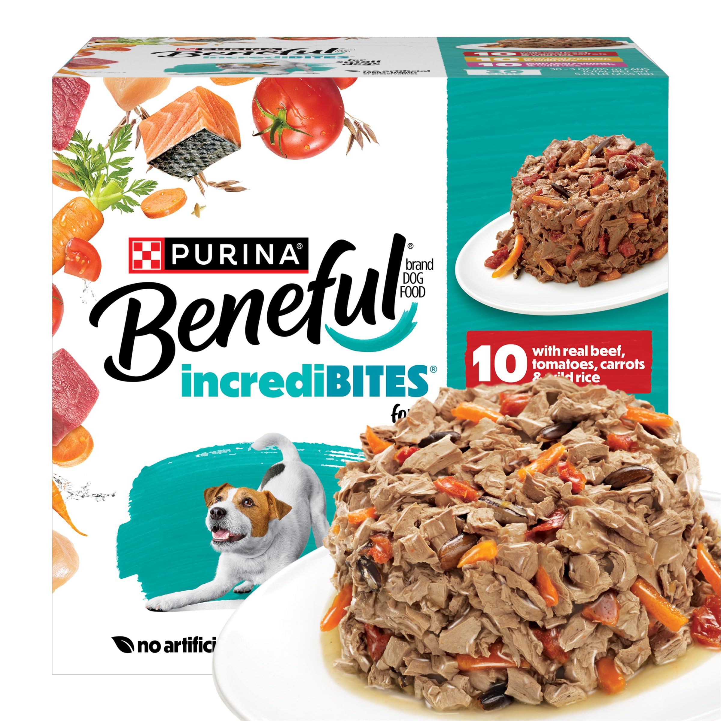 Beneful lata frente mostrando diseño y tamaño práctico para razas pequeñas