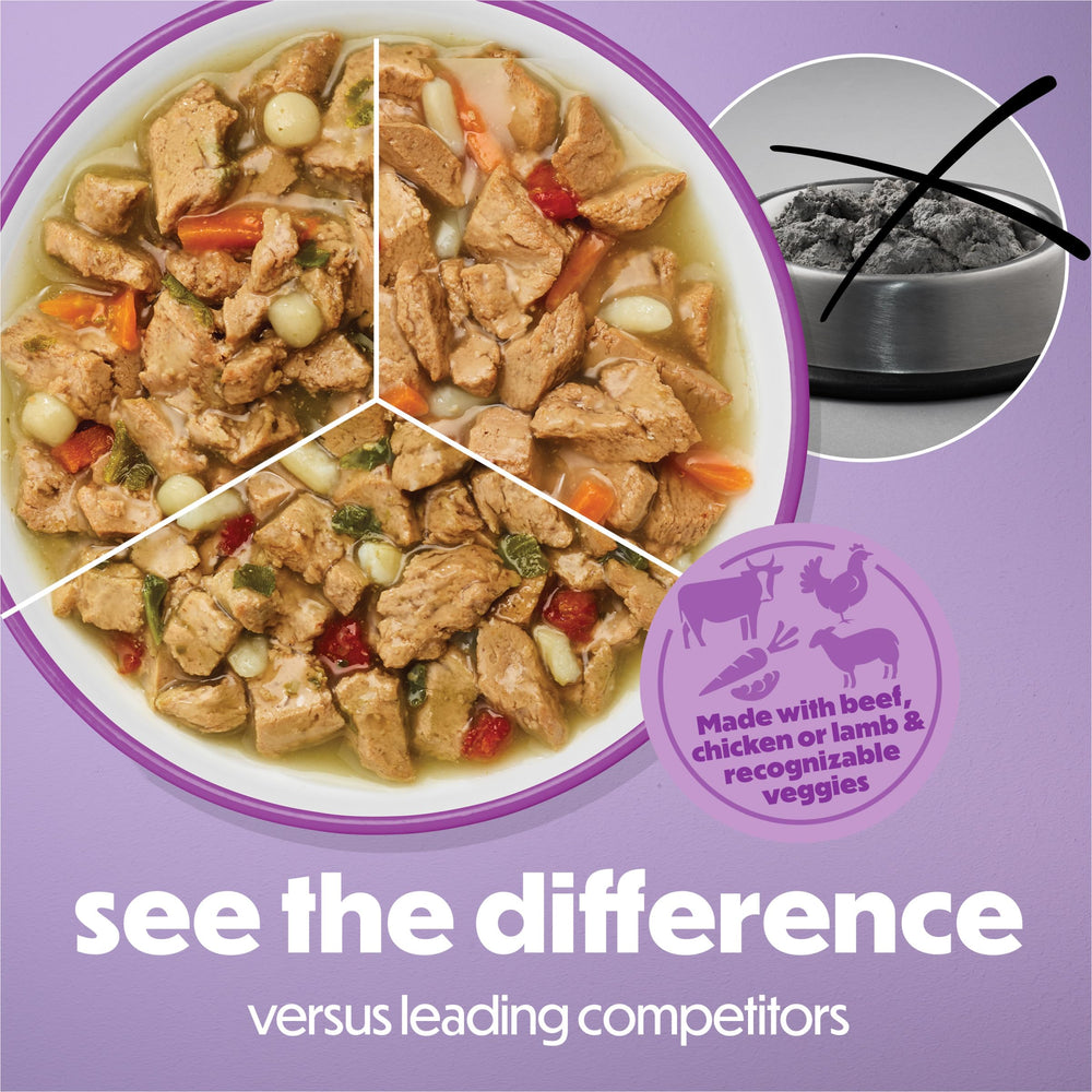 Beneful lata de res y verduras con ingredientes visibles