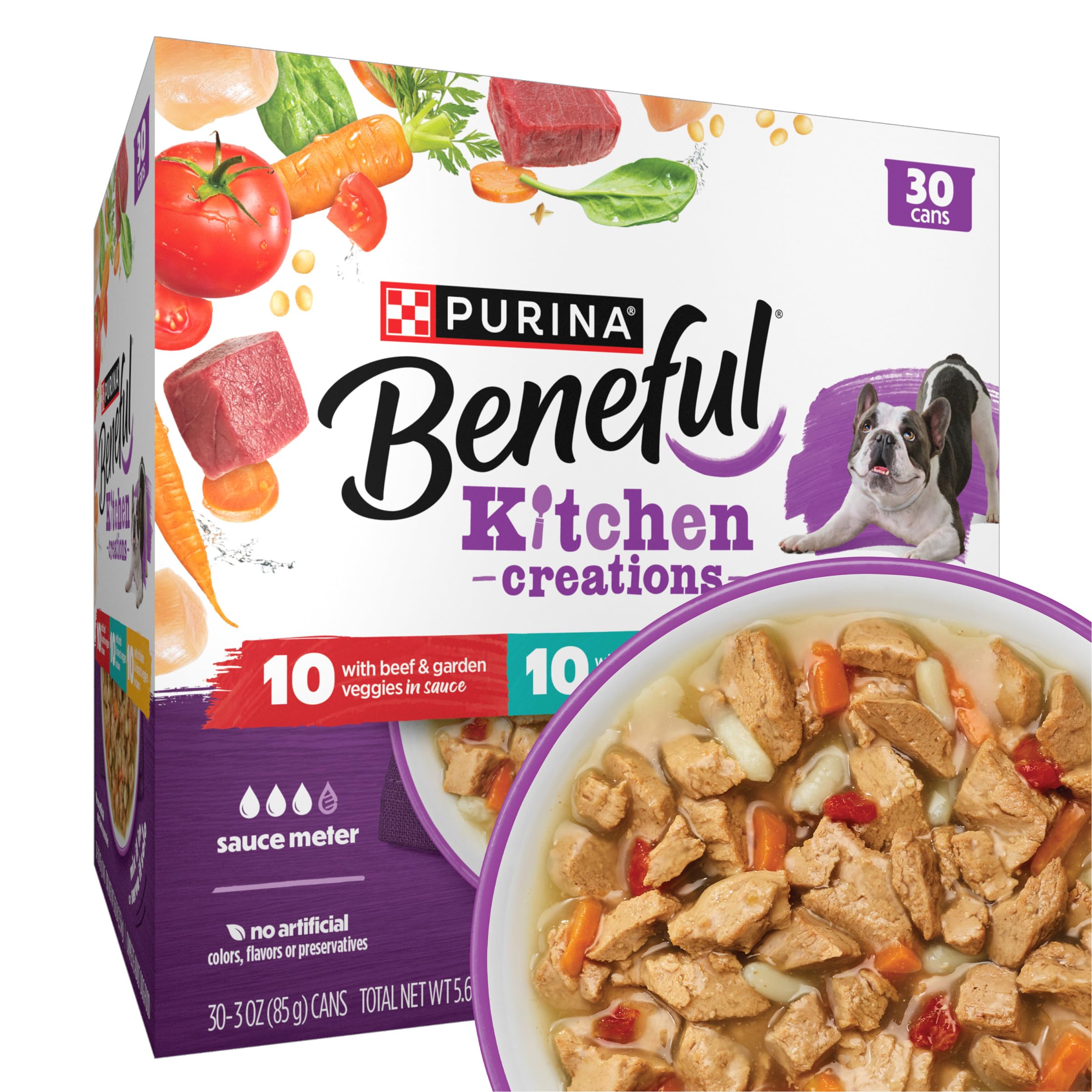 Beneful pack 30 latas frente mostrando variedad y conveniencia