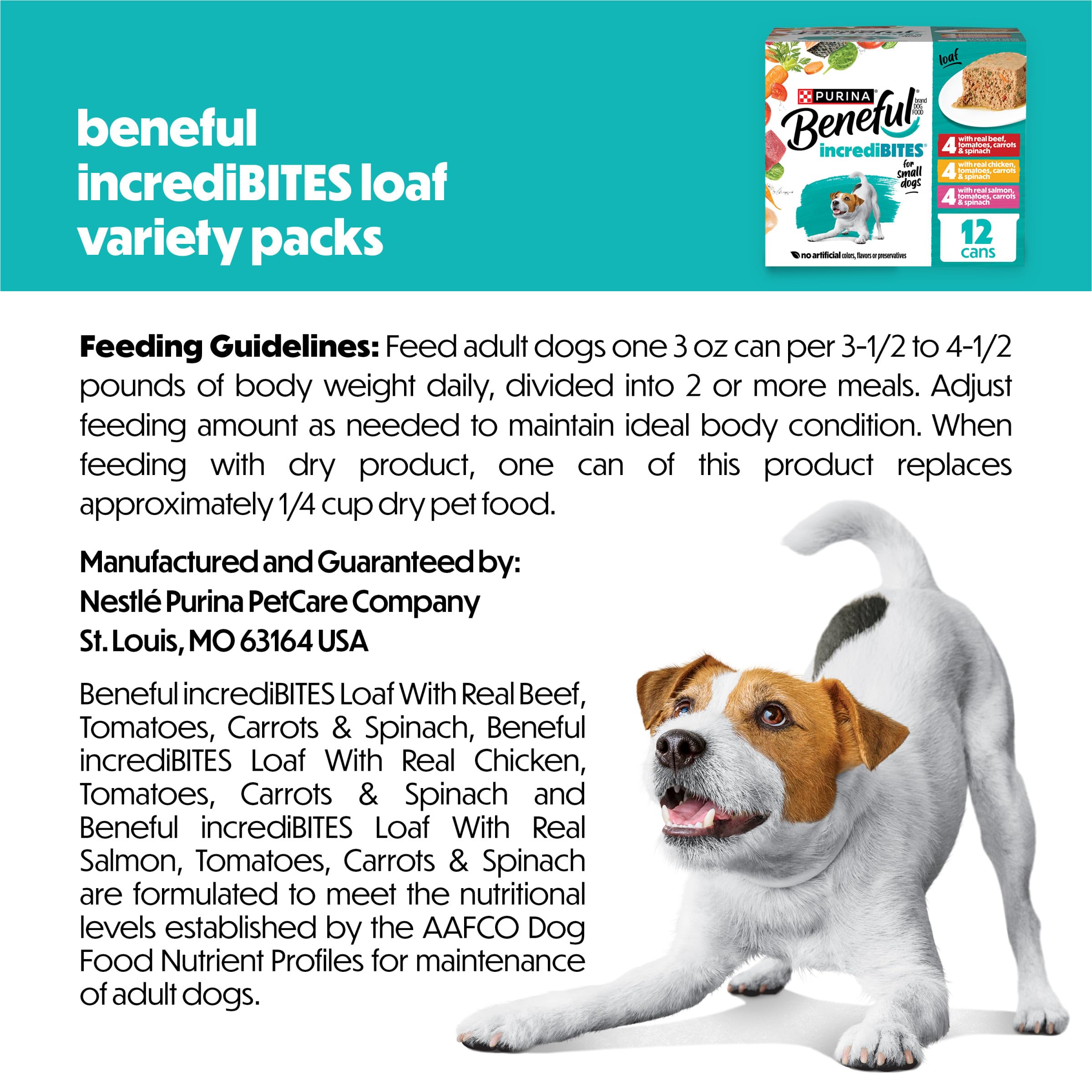 Beneful 3oz can in hand showing small-breed portion sizing benefit