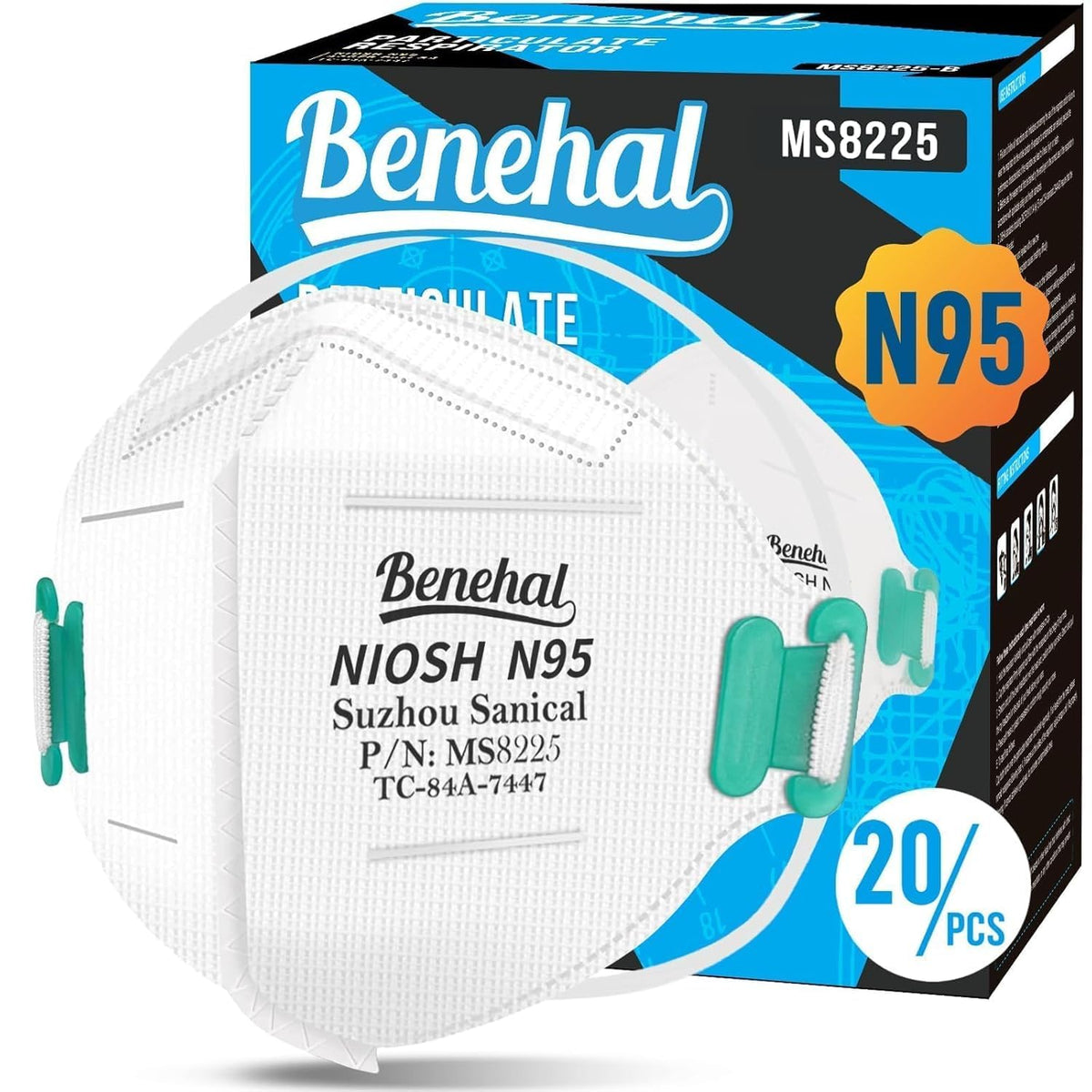 benehal mascarilla N95 frente del empaque mostrando el sello NIOSH y beneficio de certificación