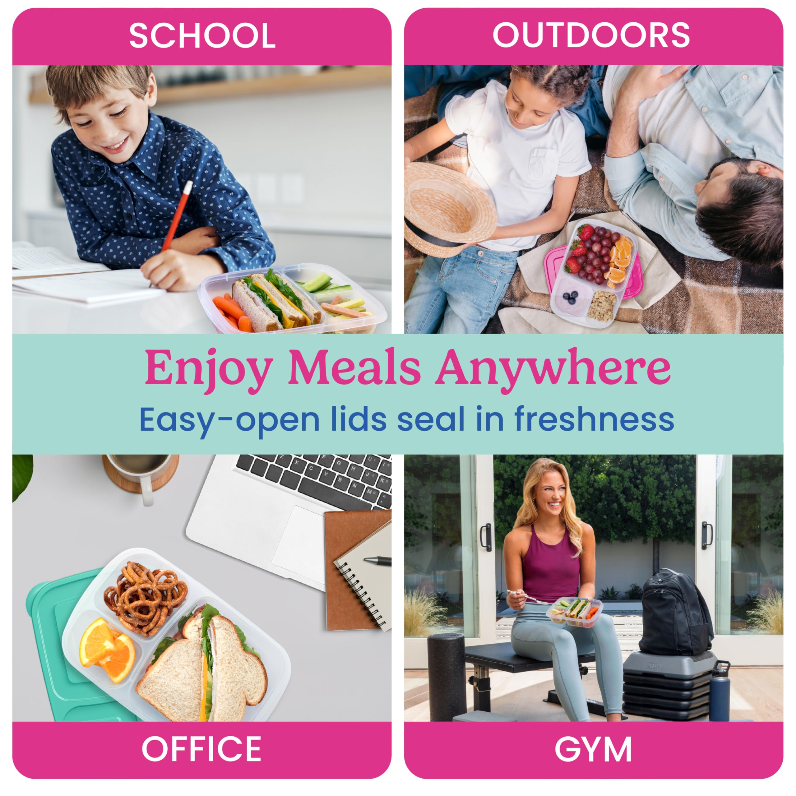 Bentgo Easyboxes dentro de mochila escolar, transporte seguro de almuerzos y snacks