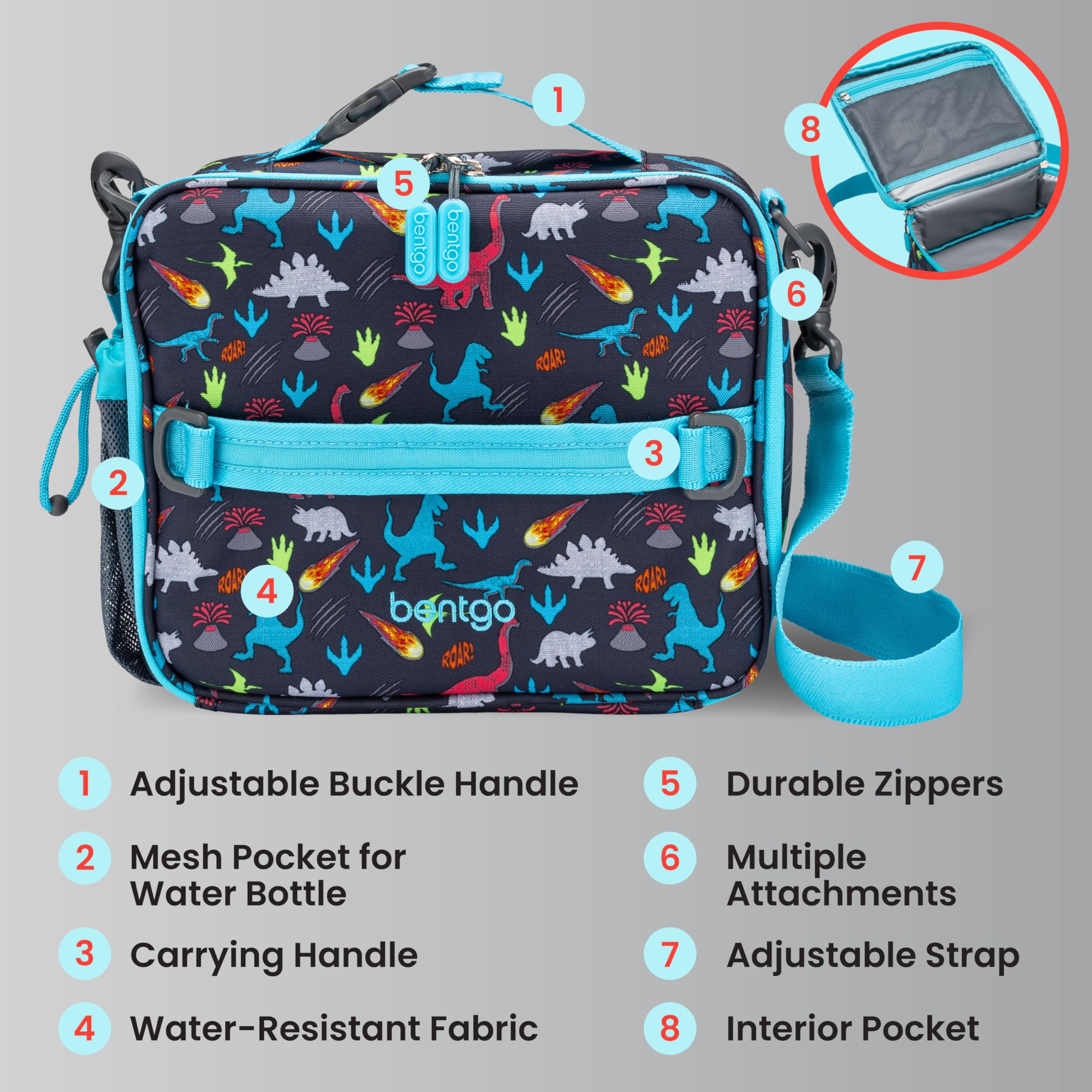 Bentgo exterior pocket holding an ice pack to extend chilled food freshness