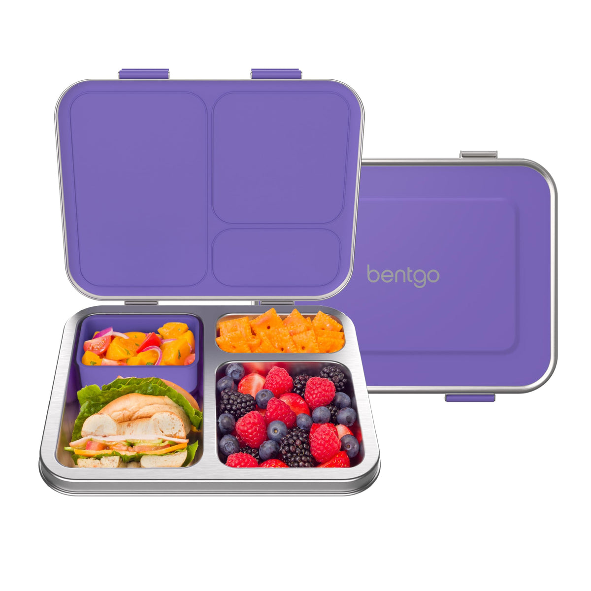 Bentgo lonchera frontal mostrando cierre hermético y diseño infantil, fácil transporte