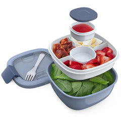 Bentgo tazón frontal mostrando tapa cerrada y beneficios de transporte