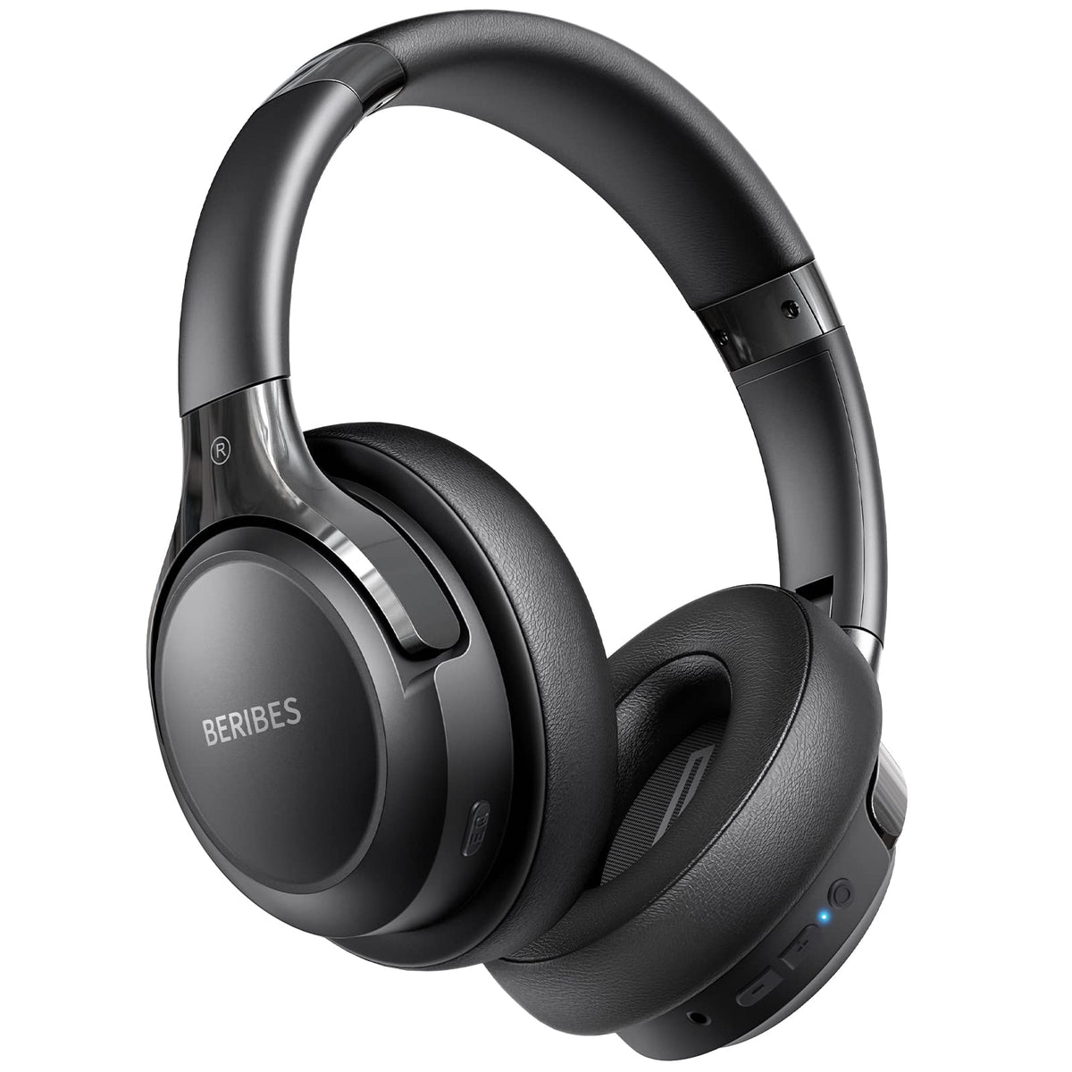 BERIBES vista frontal de los auriculares mostrando diseño y control fácil