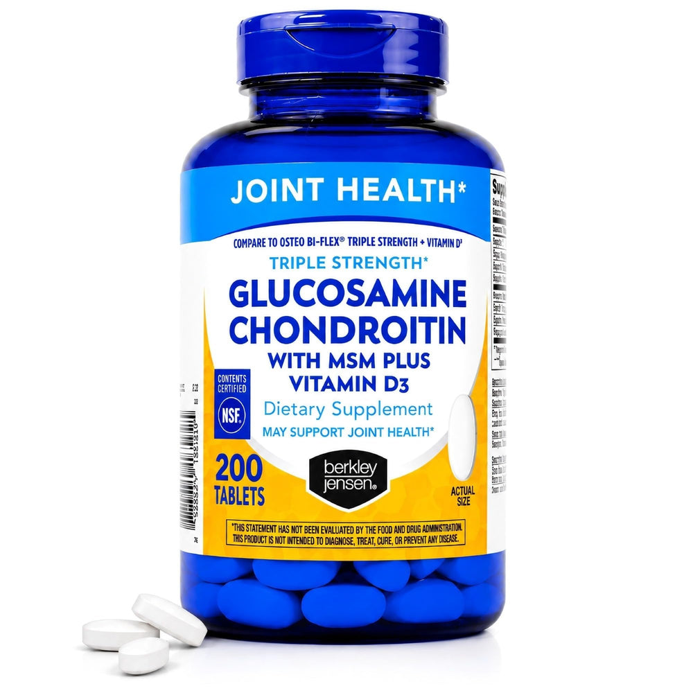 Berkley Jensen frasco frontal mostrando 200 tabletas para soporte articular