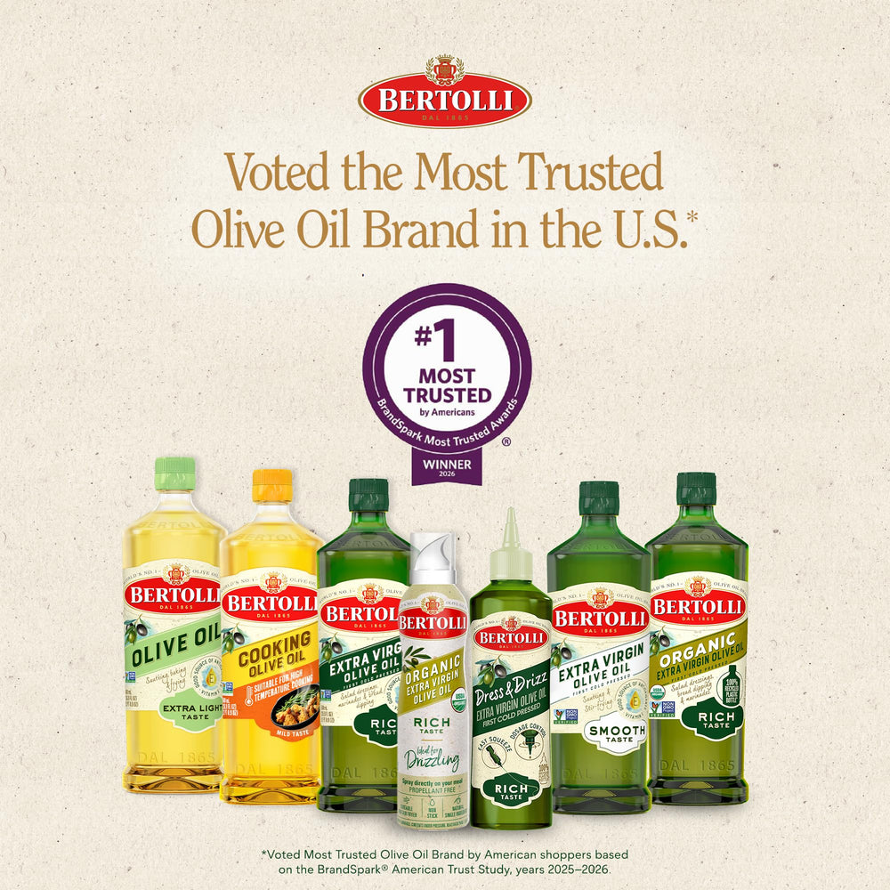 Bertolli primer plano de etiqueta con información y beneficios claros
