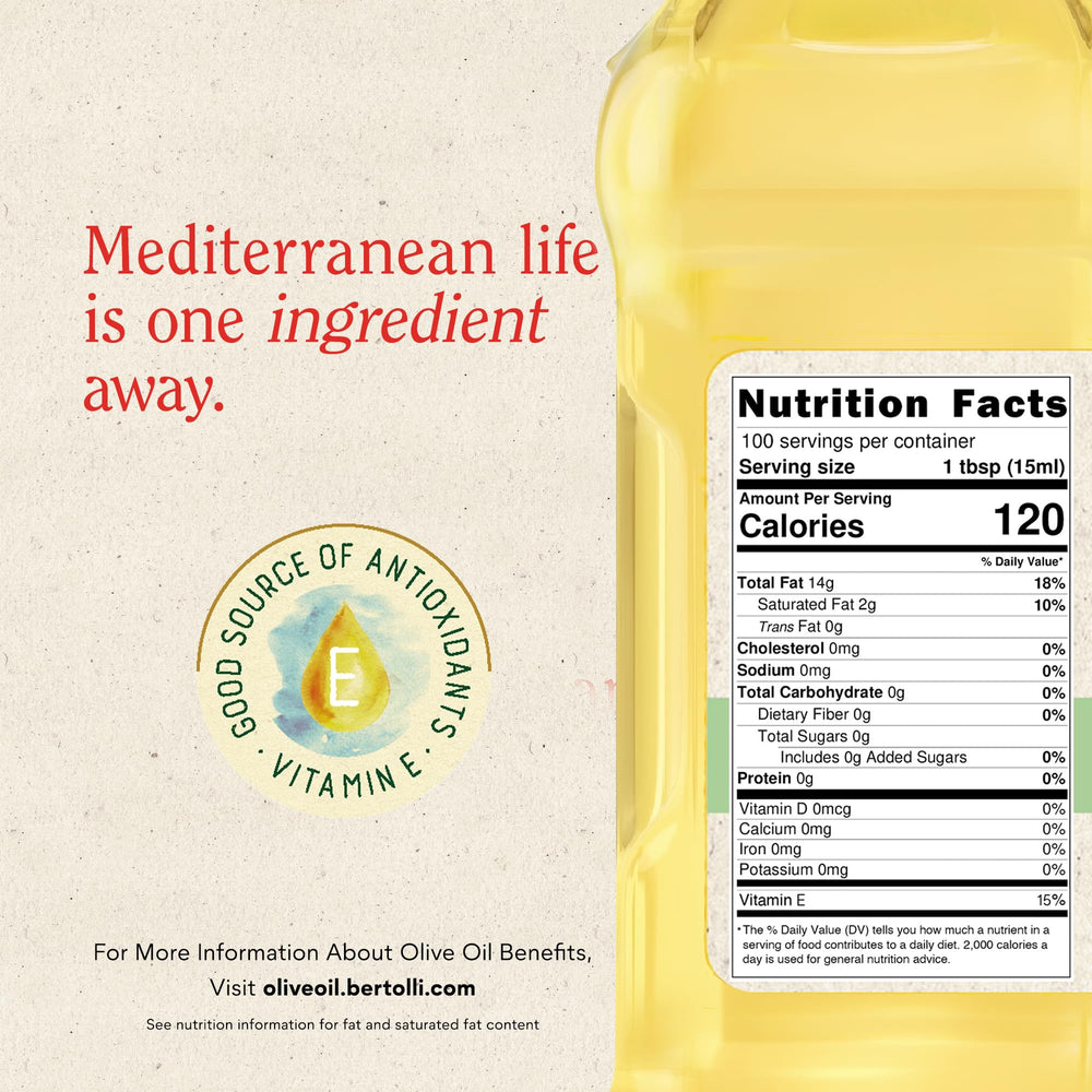 Bertolli botella junto a mano para comparar escala y volumen práctico
