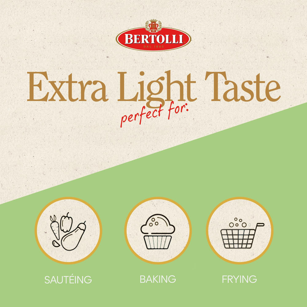 Bertolli vertiendo aceite en sartén para cocinar a altas temperaturas
