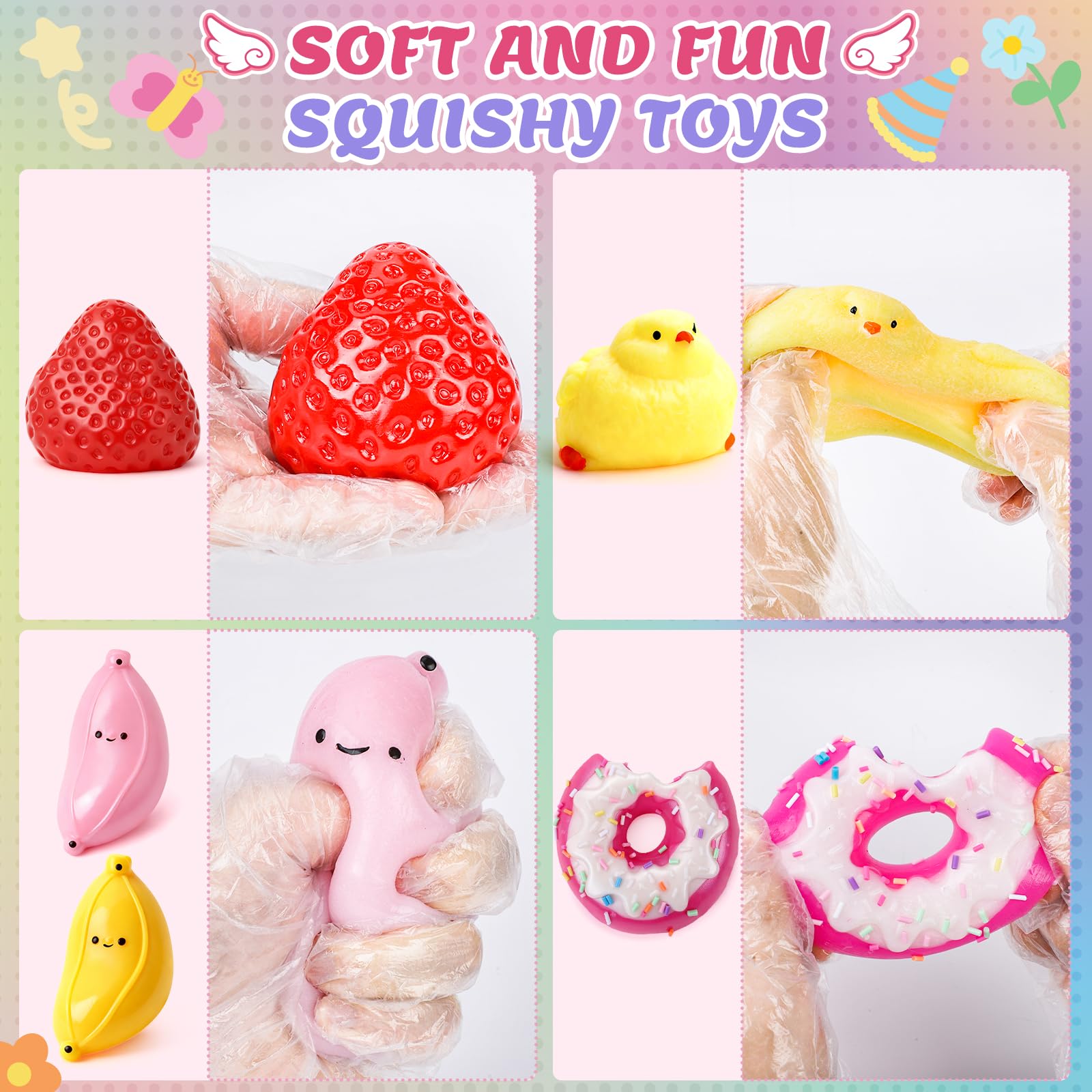 BESNEL large cat and strawberry squishies beside a coin for size reference