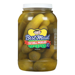 Best Maid close-up of pickle in brine showing texture and crispness for flavorful bites