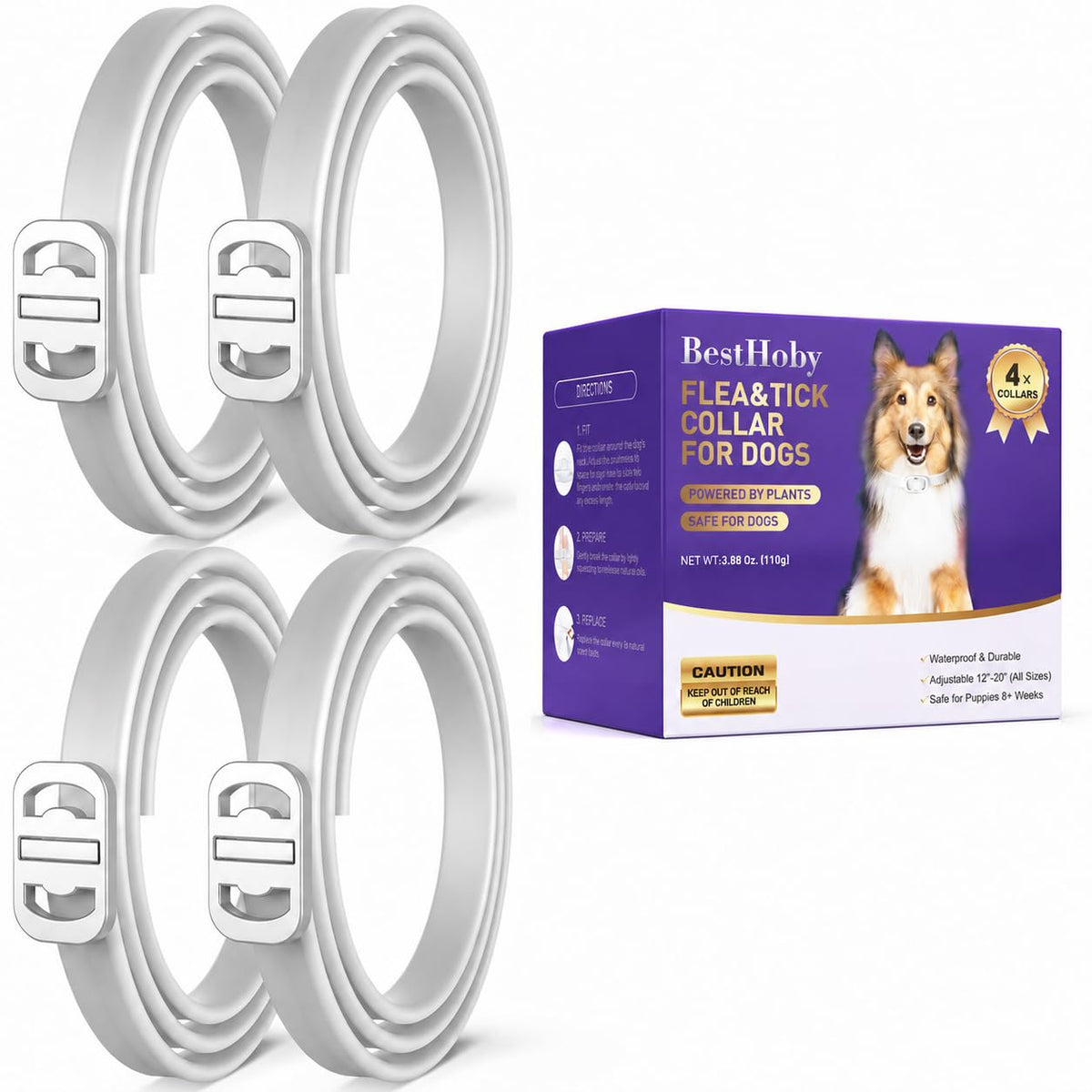 BestHoby frontal del empaque mostrando cuatro collares, cómoda compra múltiple