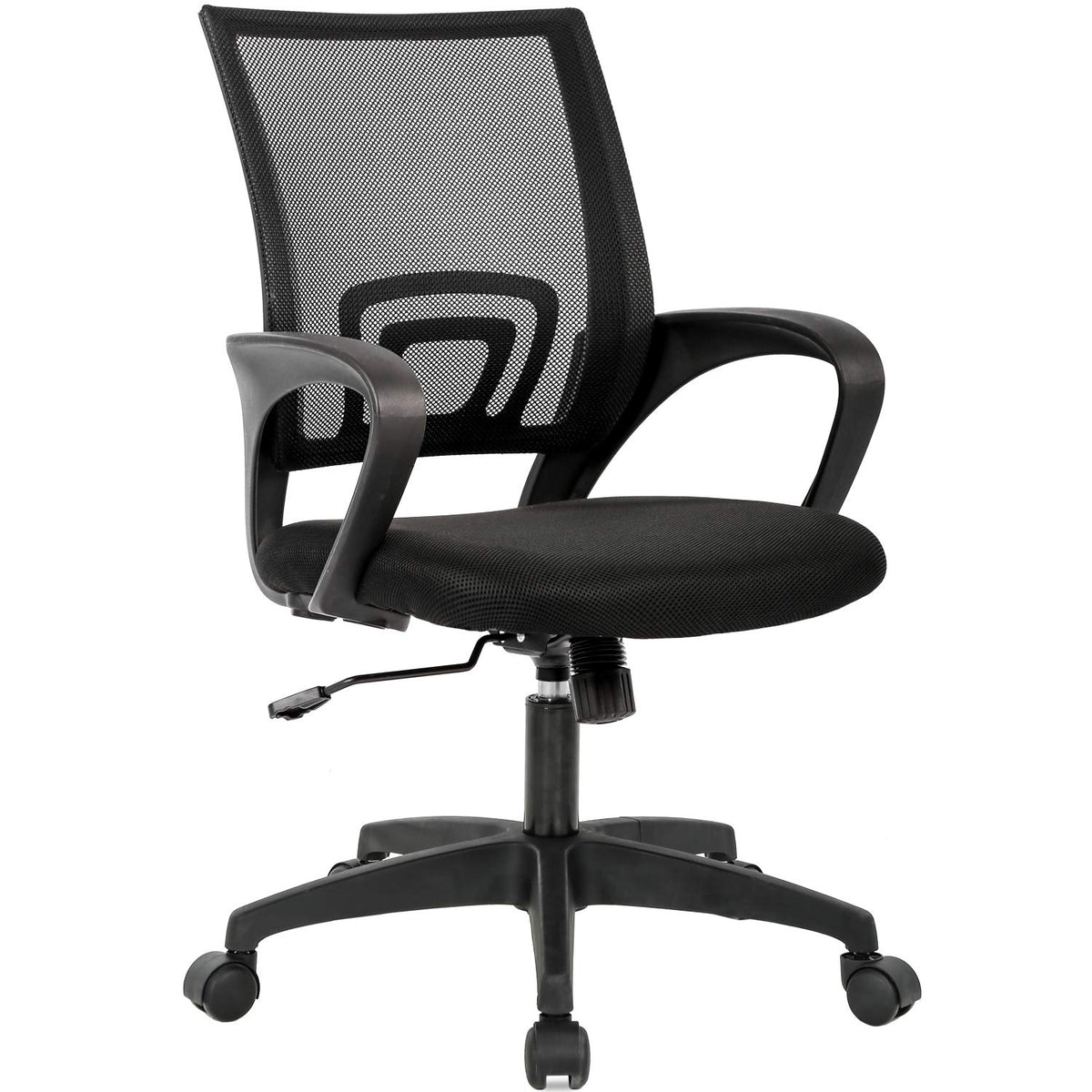 BestOffice vista frontal de la silla negra mostrando diseño ergonómico y ventilación